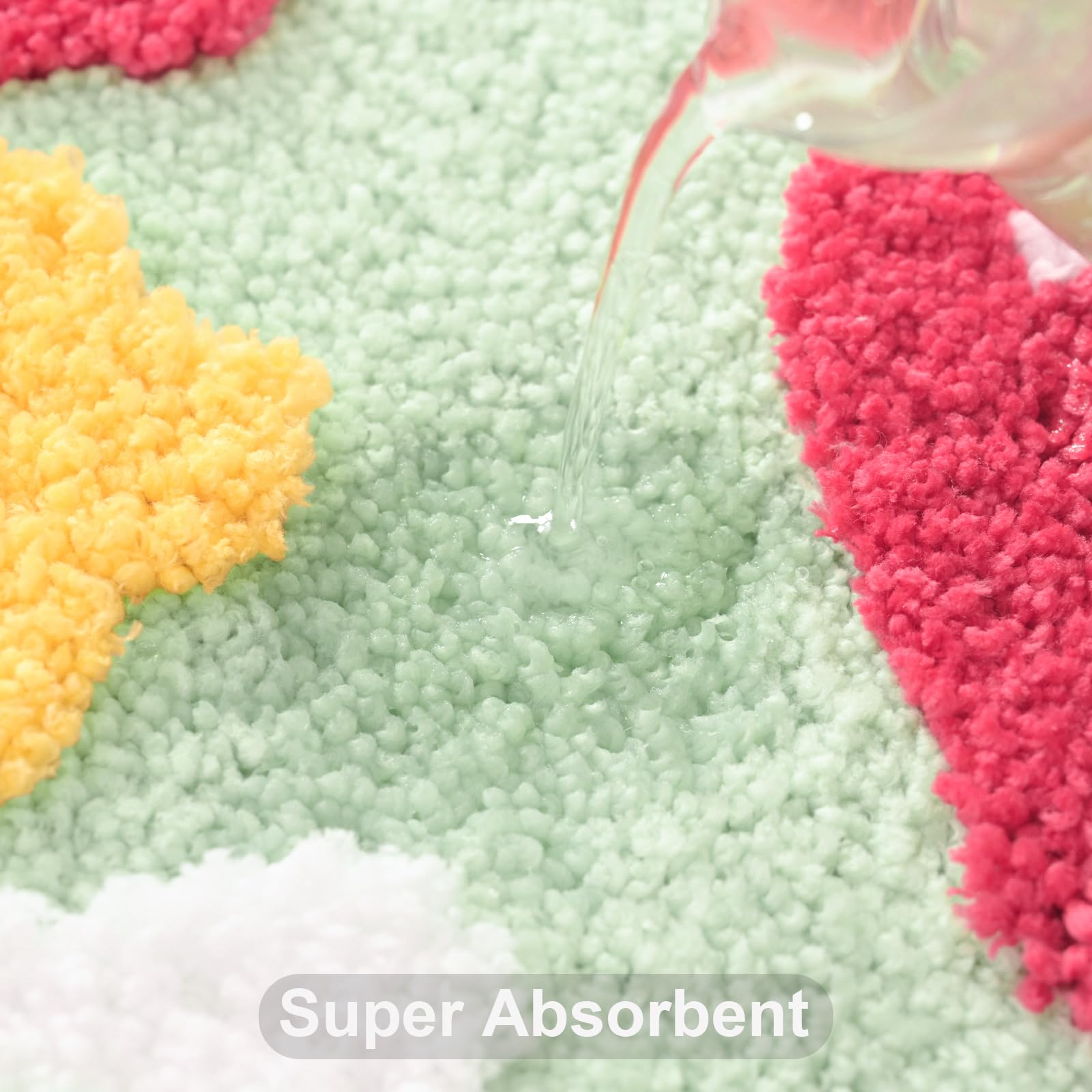 Anybar Green Bathroom Rugs Cute Strawberry Flower Bath Mat Bathroom Accessories, Funny Colorful Non Slip Floor Bath Rug Machine