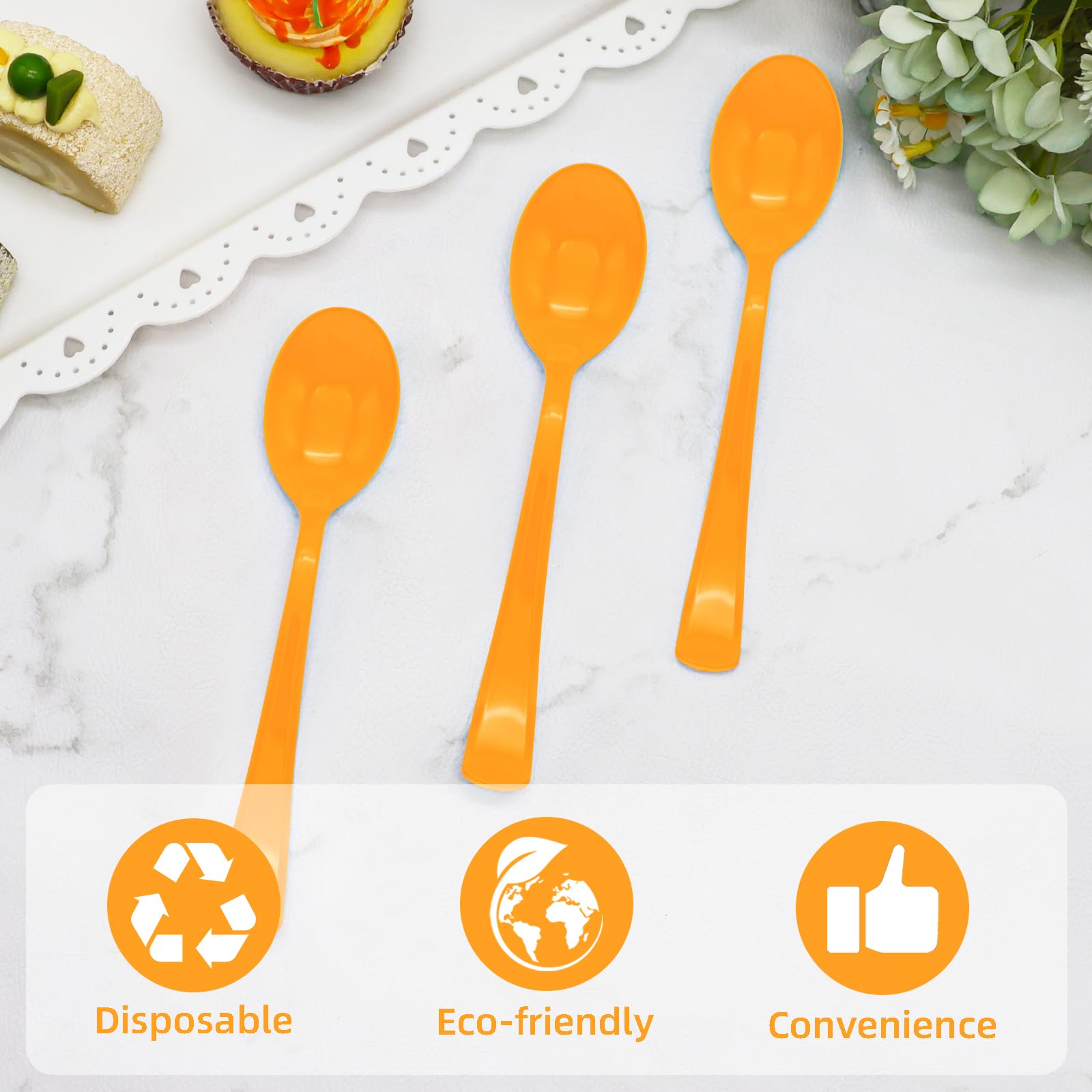 50 Pcs Orange Plastic Spoons Orange Plastic Silverware Disposable Cutlery Heavy Duty 50 Spoons for Birthday, Autumn, Halloween,