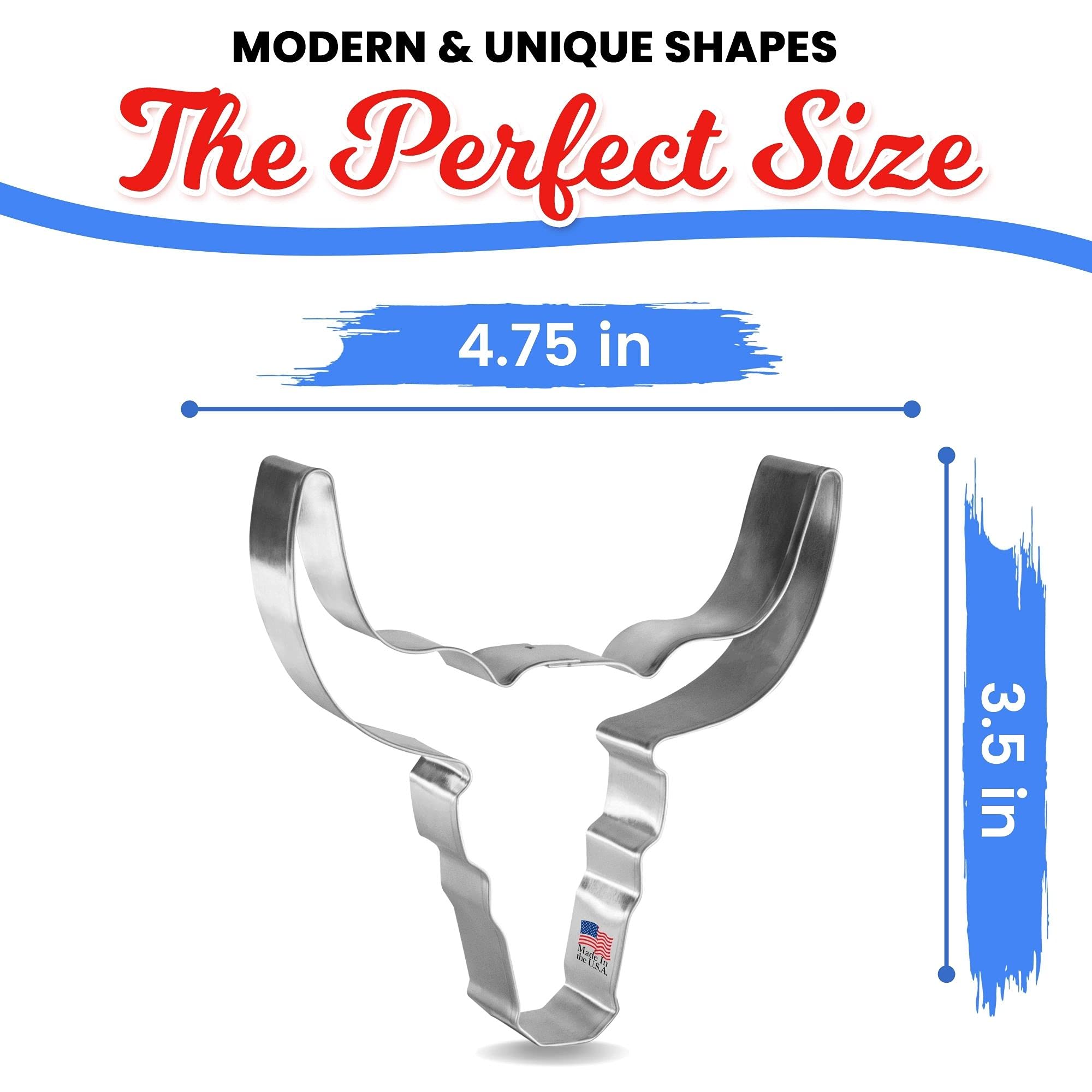 Bull Skull Longhorn Cookie Cutter 4.75 Inch - Made In The Usa - Foose Cookie Cutters Tin Plated Steel - Bull Skull Longhorn Cook