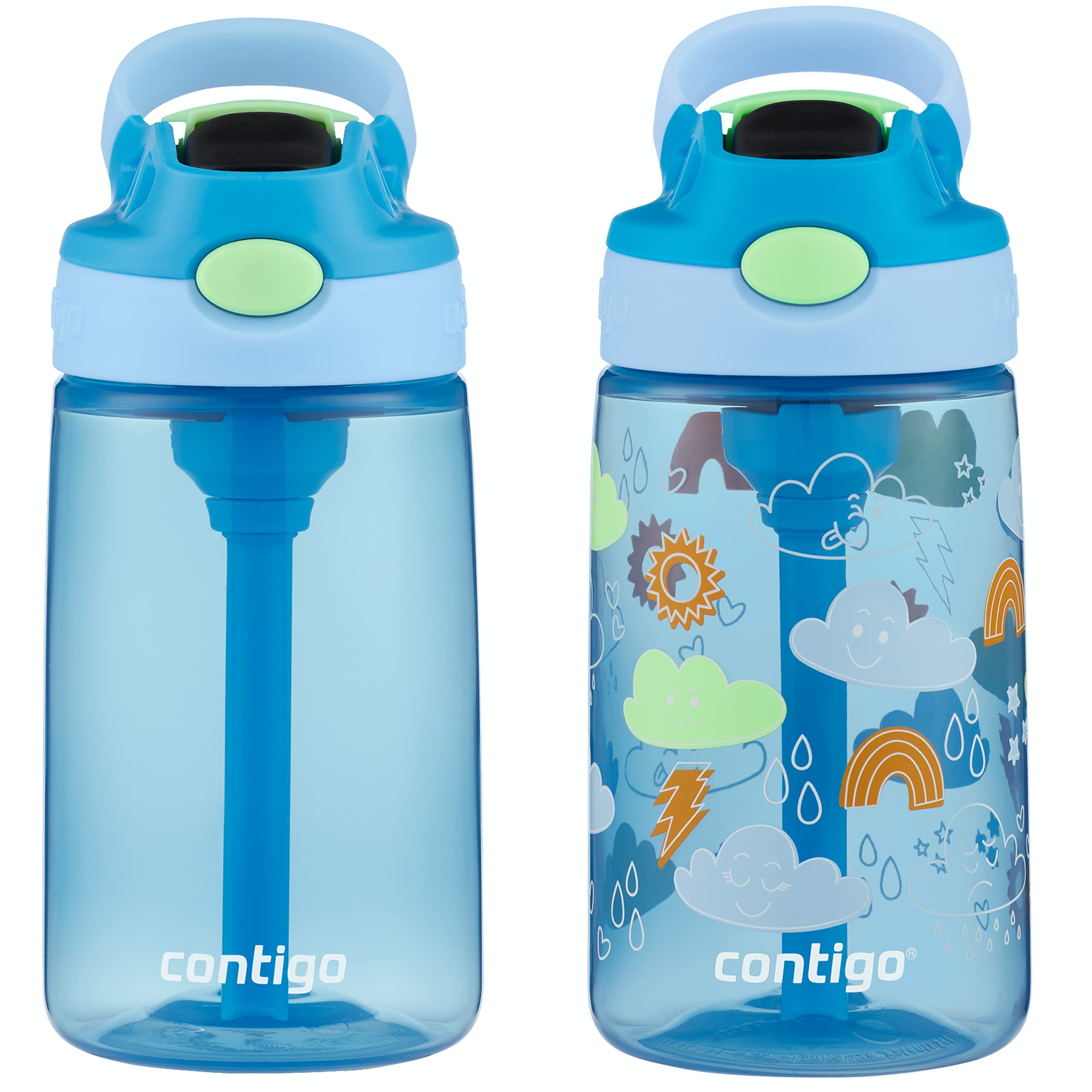 Contigo Kids Water Bottle With Redesigned Autospout Straw, 14Oz., 2 Pack, Blue Poppy And Periwinkle & Blue Poppy With Periwinkle