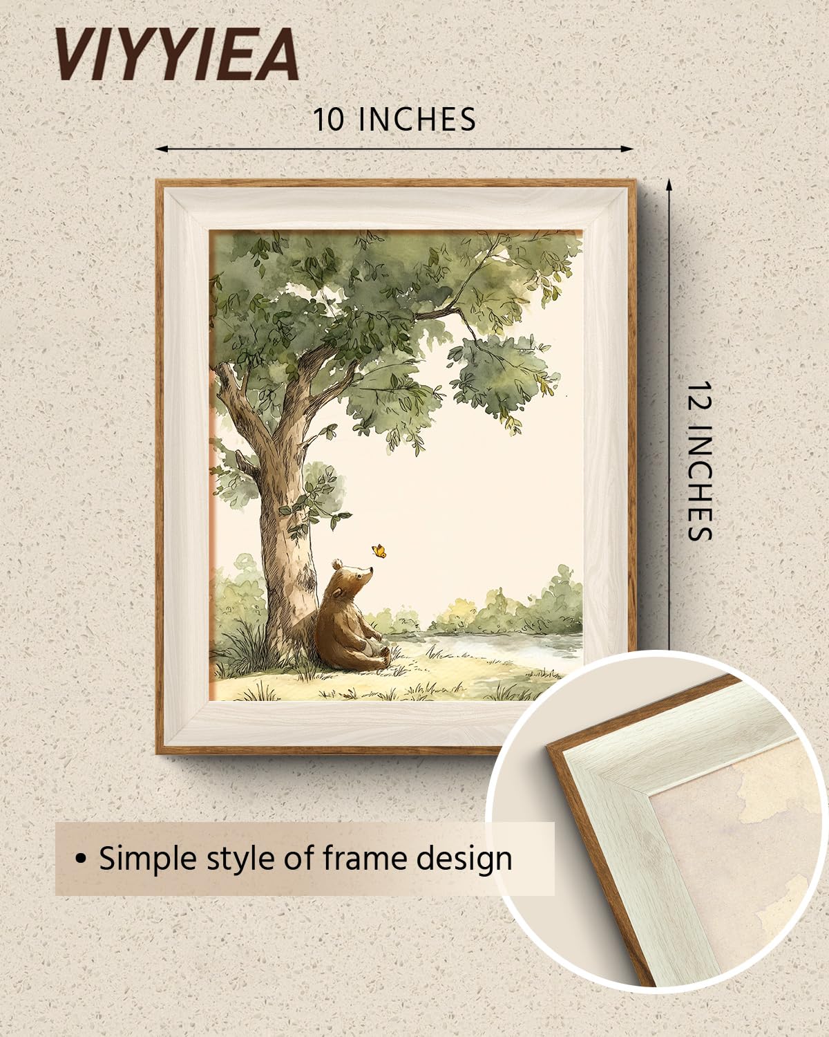VIYYIEA Framed Wall Art for Living Room, Bear and Butterfly Canvas Pri ...