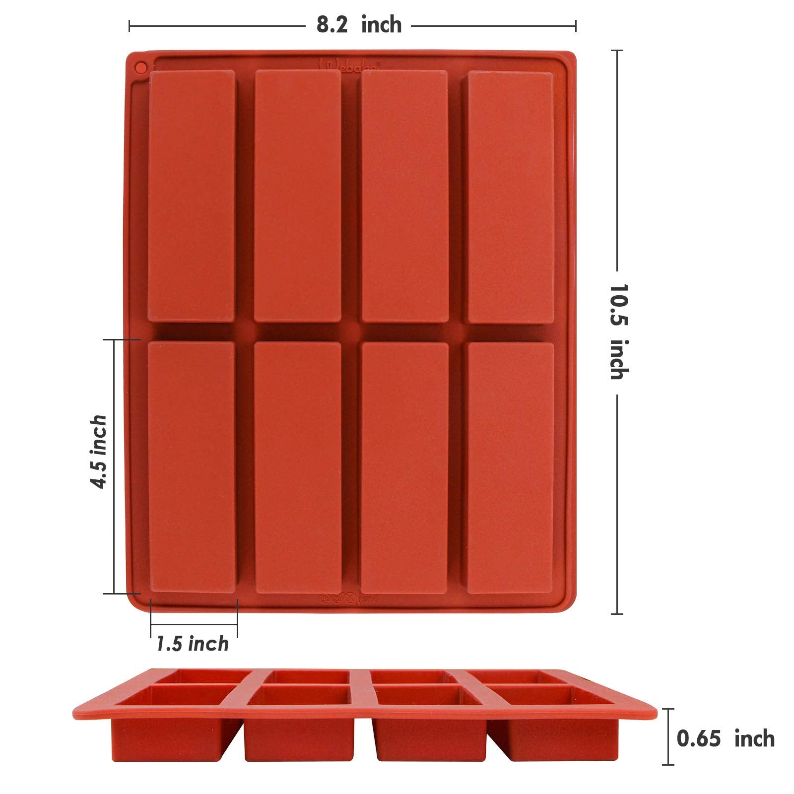 Webake Chocolate Molds Silicone Bar Mold For Granola Cereal Energy Bars, 4.5 Inch Long Rectangular For Baking, Butter, 8 Cavitie