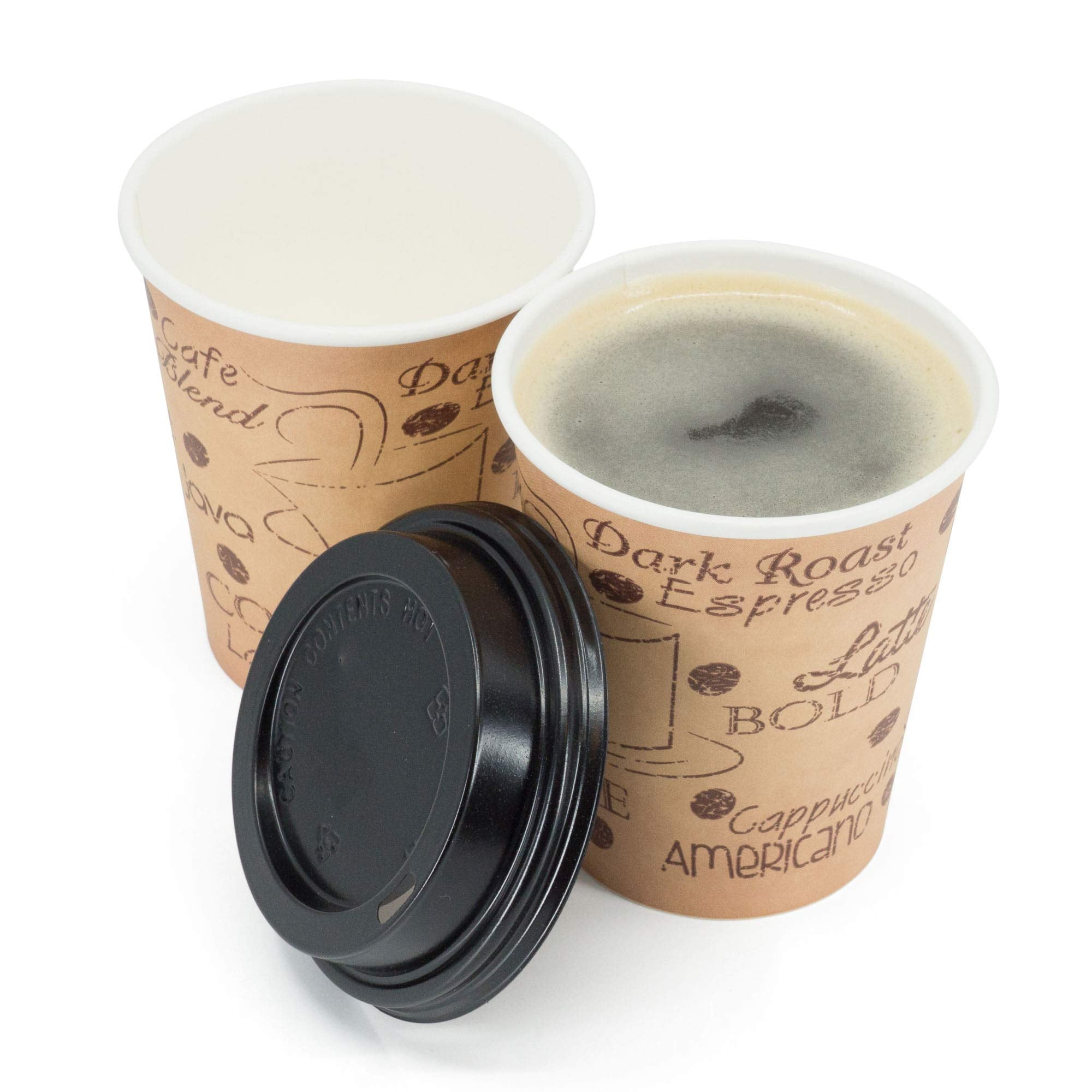Ecodesign-Us 8 Ounce Disposable Paper Coffee Cups With Black Lids - 50 Sets - Double Shot Espresso Coffee To Go Medium Portion