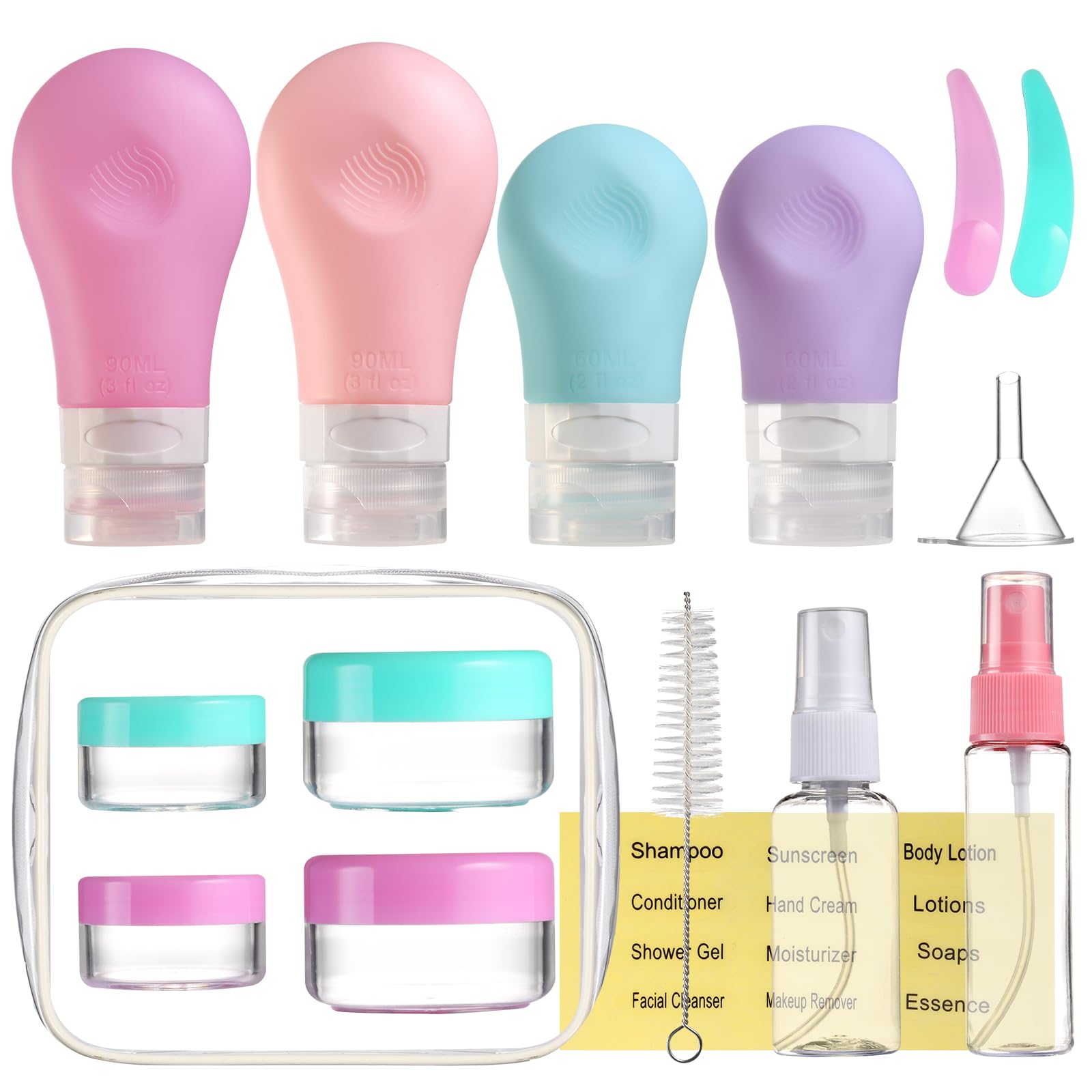 Gemice 16 Pack Travel Bottles Set For Toiletries, Tsa Approved Travel Size Containers Leak Proof Silicone Squeezable Travel Acce