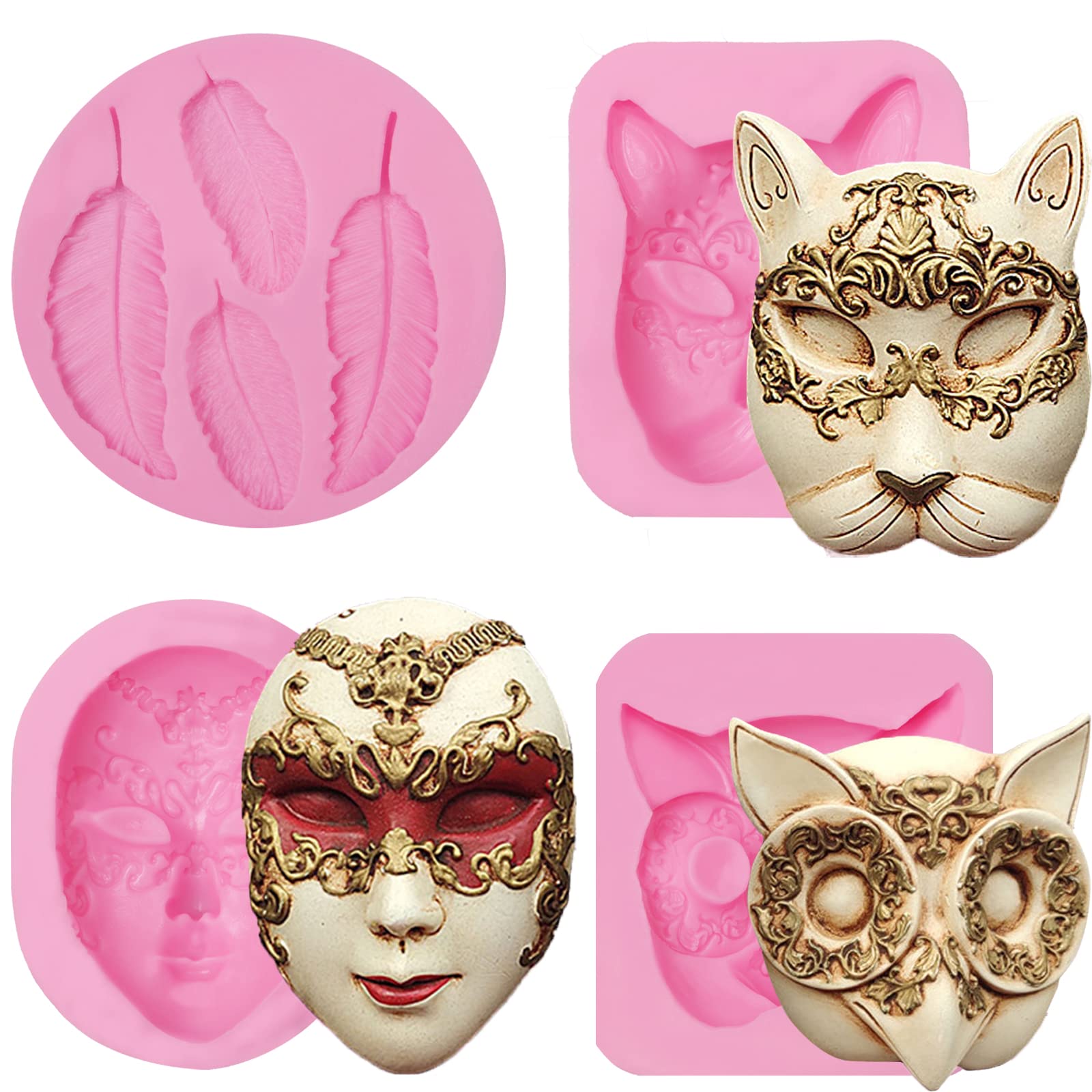 Mask Silicone Molds 4 Pcs, Masquerade Mask Chocolate Fondant Mold For Cake Decoration, Candy, Cupcake Topper, Cake Pop, Popsicle