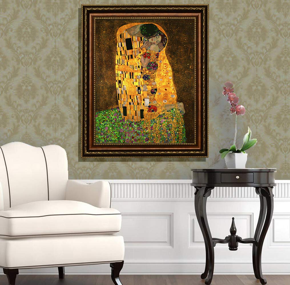 Eliteart-The Kiss By Gustav Klimt Giclee Art Canvas Prints-Framed Size:28 3/16'' X34 3/16''