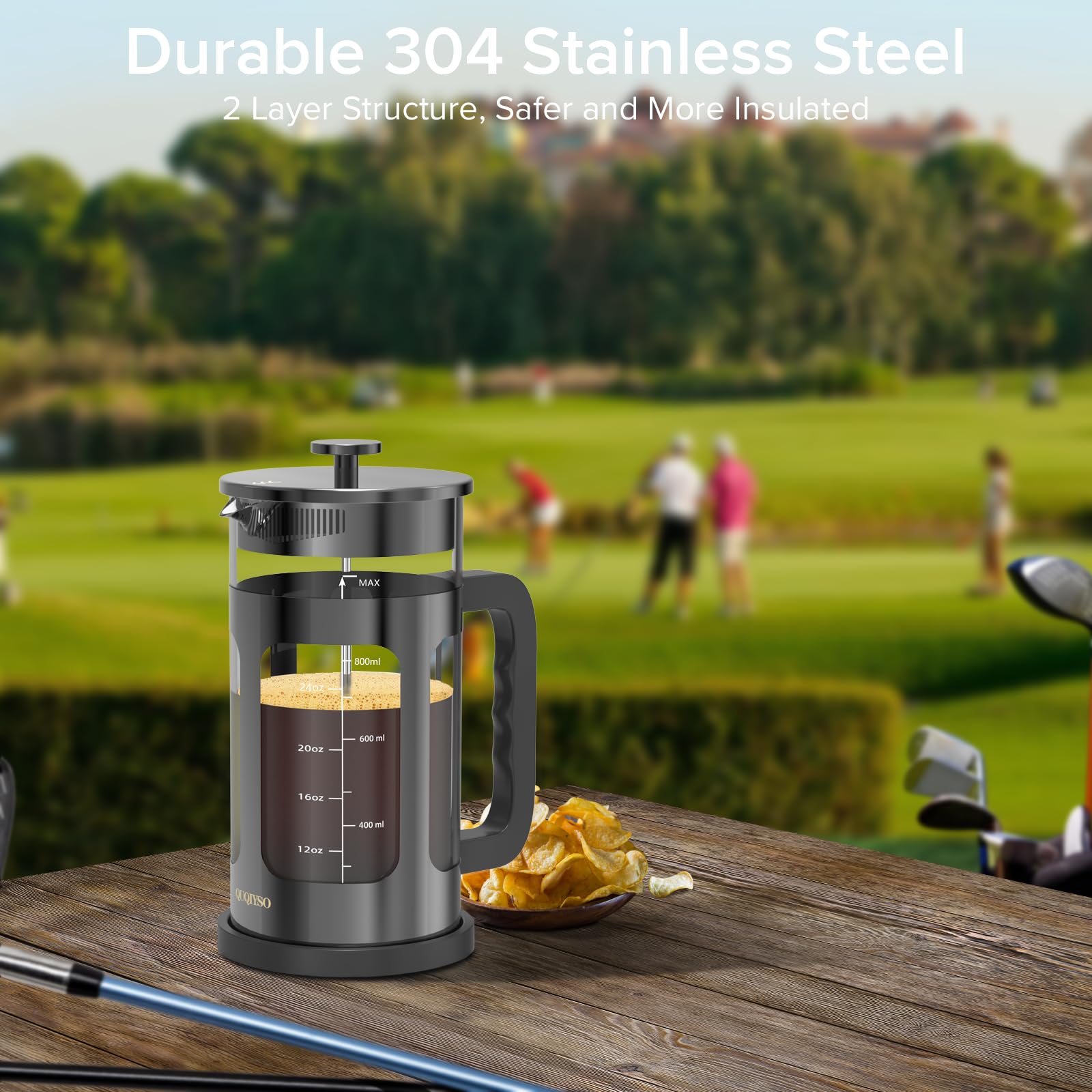 Quqiyso French Press Coffee Maker 34Oz 304 Stainless Steel French Press With 4 Filter, Heat Resistant Durable, Easy To Clean, Bo