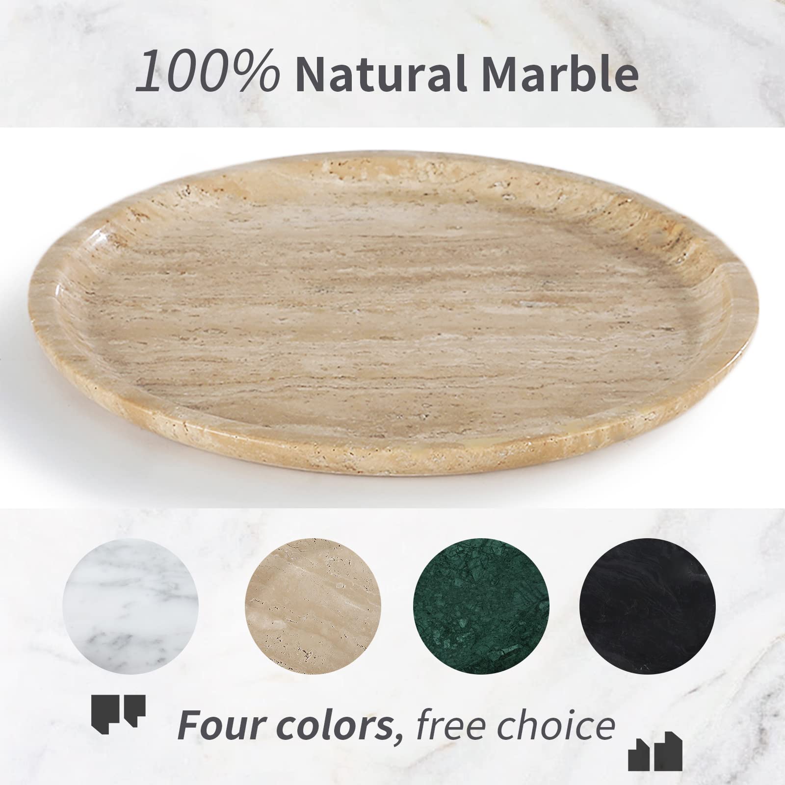 Real Luxurious Natural Marble Tray Genuine Marble Storage Tray For Home Decor Stone Tray For Bathroom/Kitchen/Vanity/Dresser Non