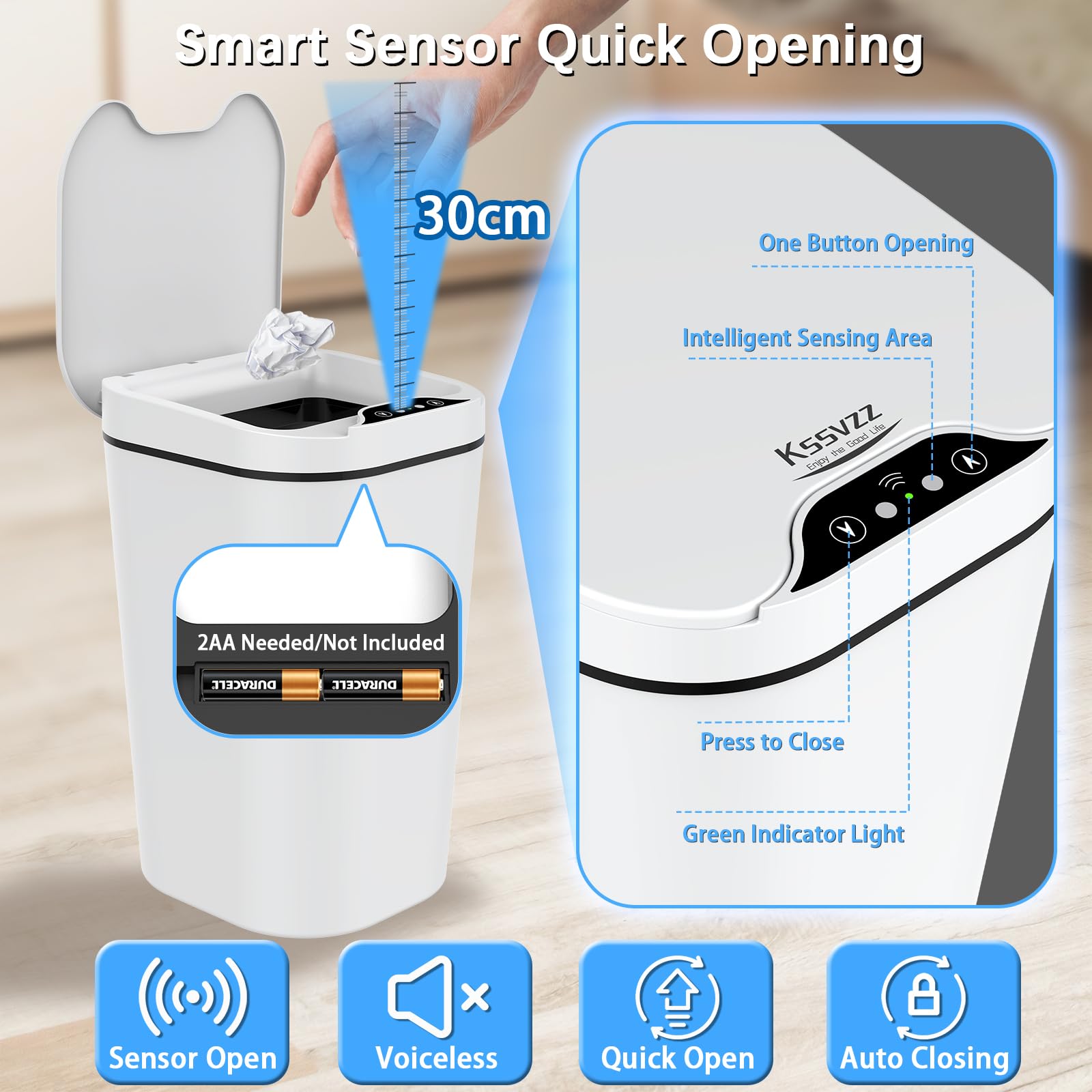 2 Pack Automatic Small Bathroom Trash Can With Lid - 2.5 Gallon Touchless Electric Garbage Can, Motion Sensor Smart Trash Bin, S