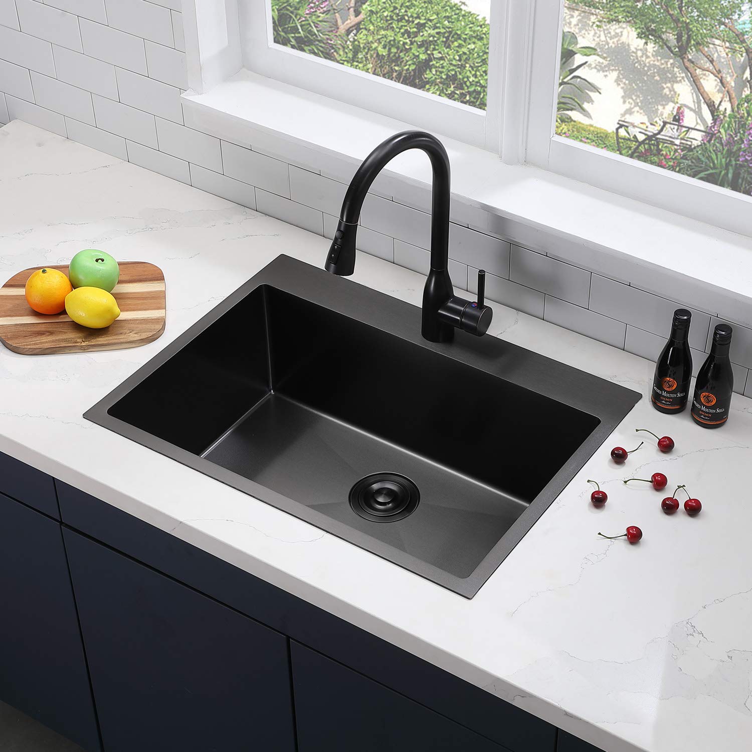 Shaco 28 Inch Black Drop In Stainless Steel Kitchen Sink, Gunmetal Black Top Mount Rv Laundry Utility Sink, 9 Inch Deep Single B