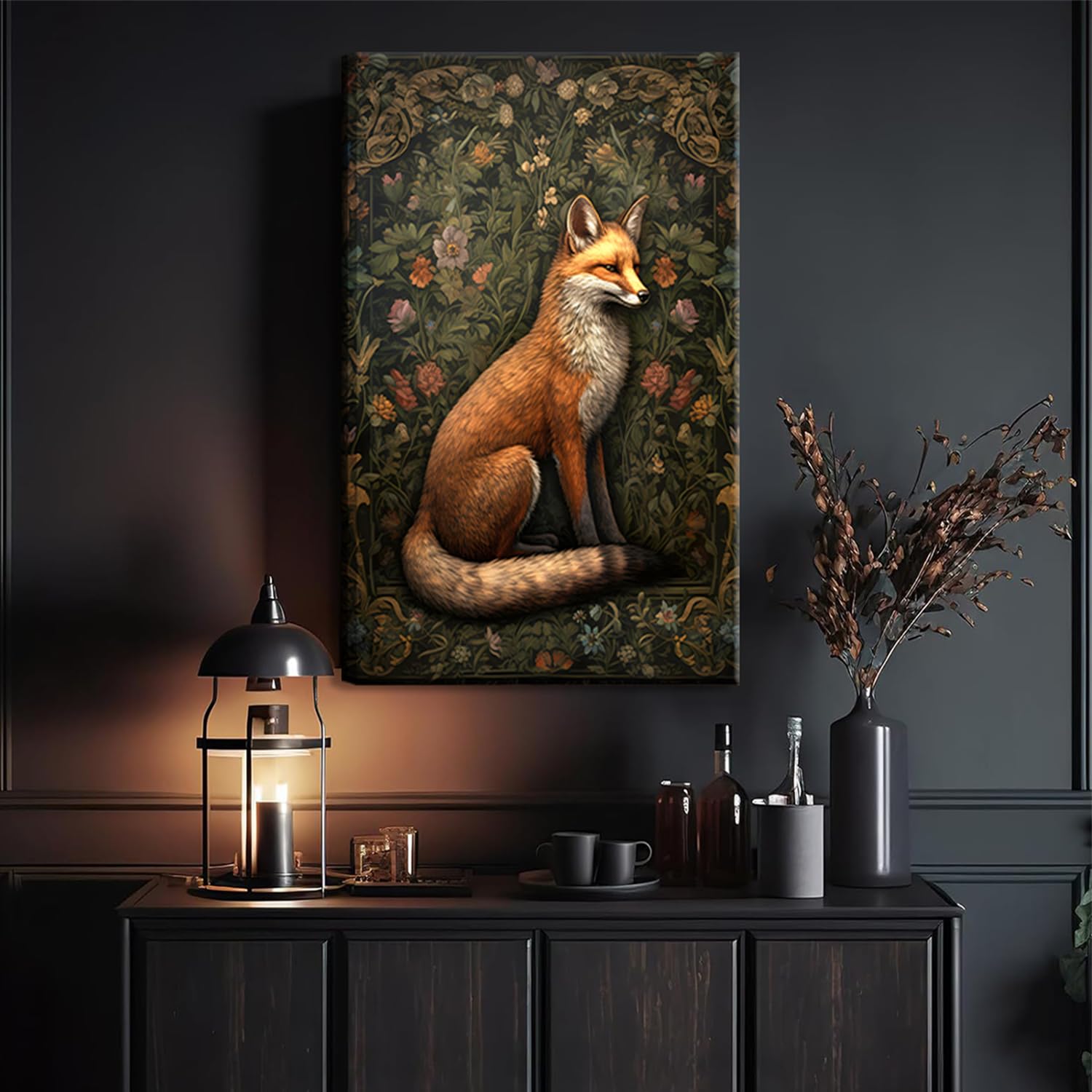 3Pcs Framed William Morris Animal Wall Art Fox Rabbit Sika Deer Canvas Posters Prints Forest Wild Animal Pictures Paintings Goth