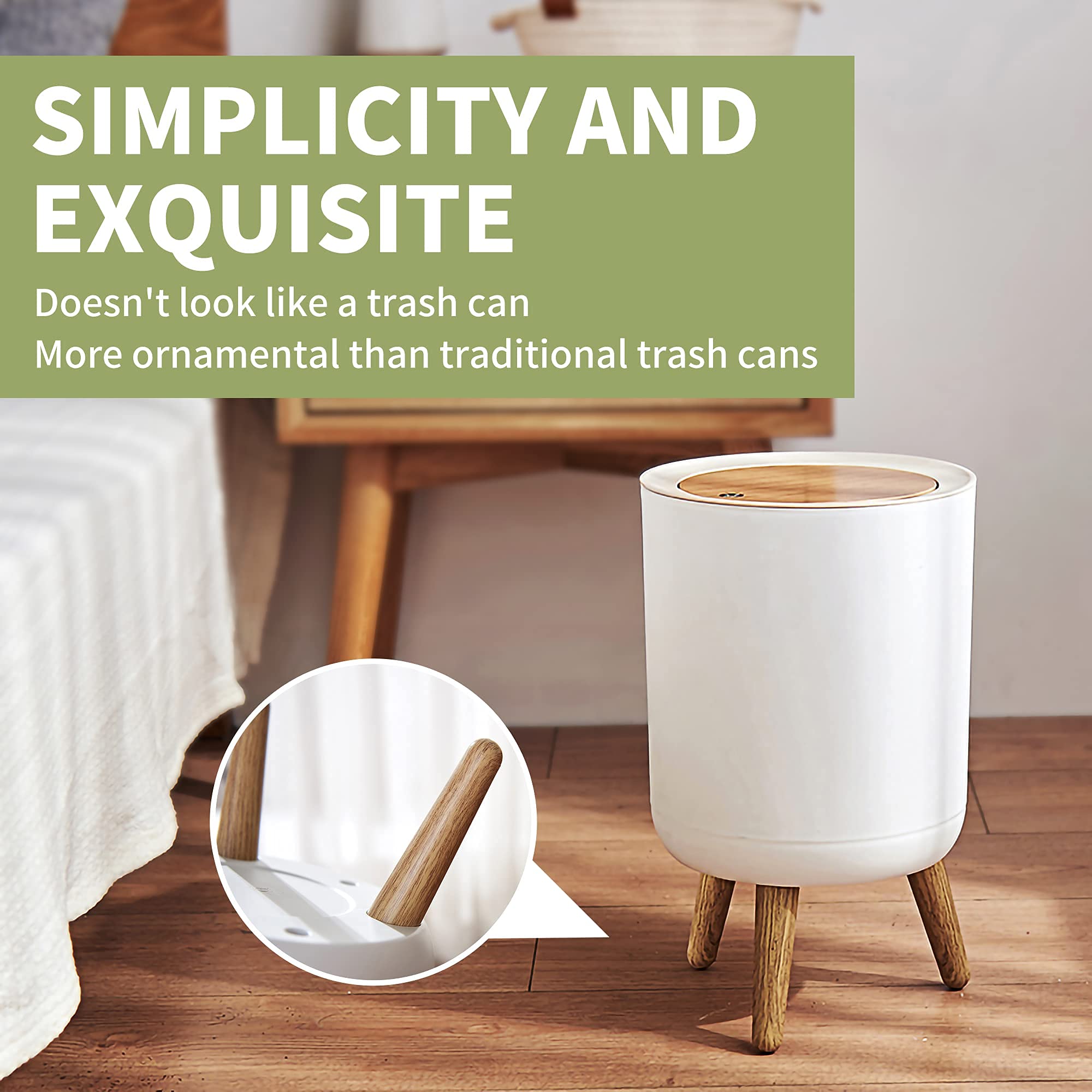 Trash Can,7Liter/1.8 Gallon Garbage Can With Press Top Lid,Nordic Modern Waste Basket,Plastic Trash Bin Suitable For Kitchen, Ba