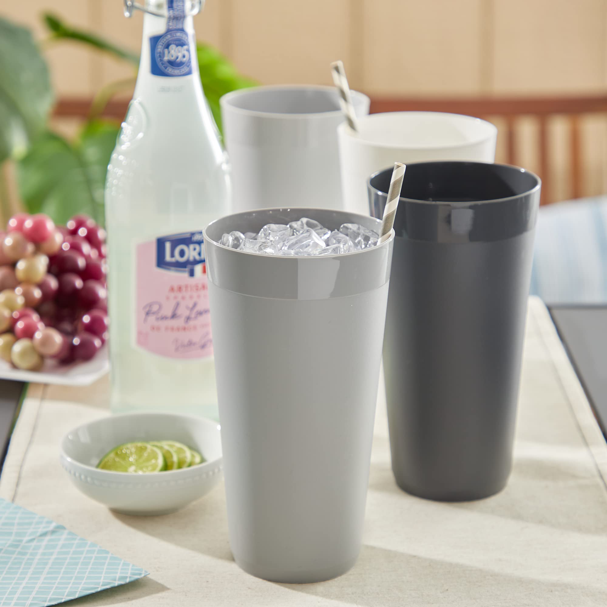 Us Acrylic Newport 32 Ounce Unbreakable Plastic Stackable Iced-Tea Tumblers In Grey Stone | Set Of 12 Drinking Cups | Reusable,