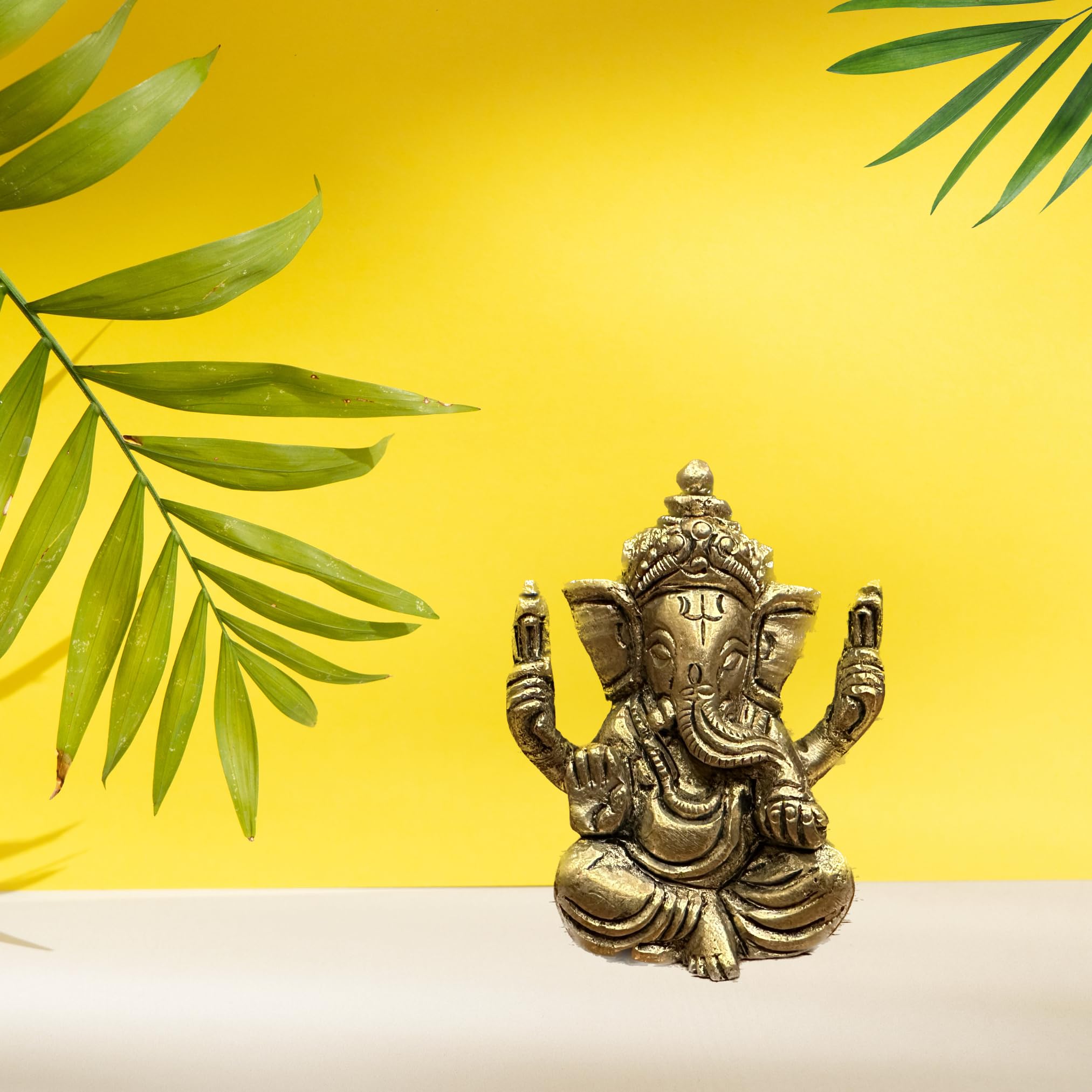 Laya-The Handicrafts Gallery Laya 100% Pure Brass Ganesha Idol | Small Sitting Ganesha Idol For Home Decor, Pooja, Gifting & Car