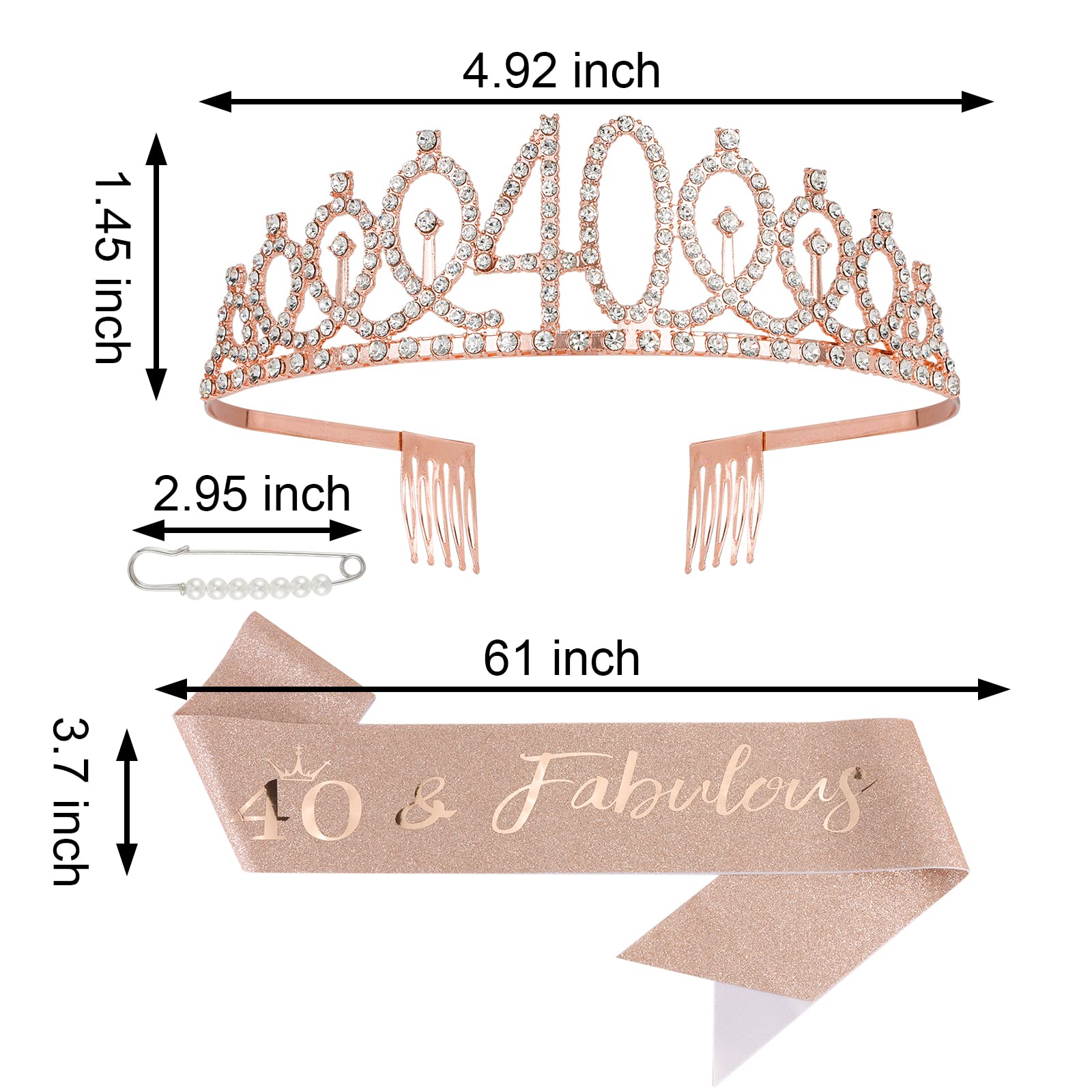 Semato 40Th Birthday Sash & Rhinestone Crown Kit- Happy 40Th Birthday Gifts Women 40Th Birthday Decorations Women (Rose Gold)