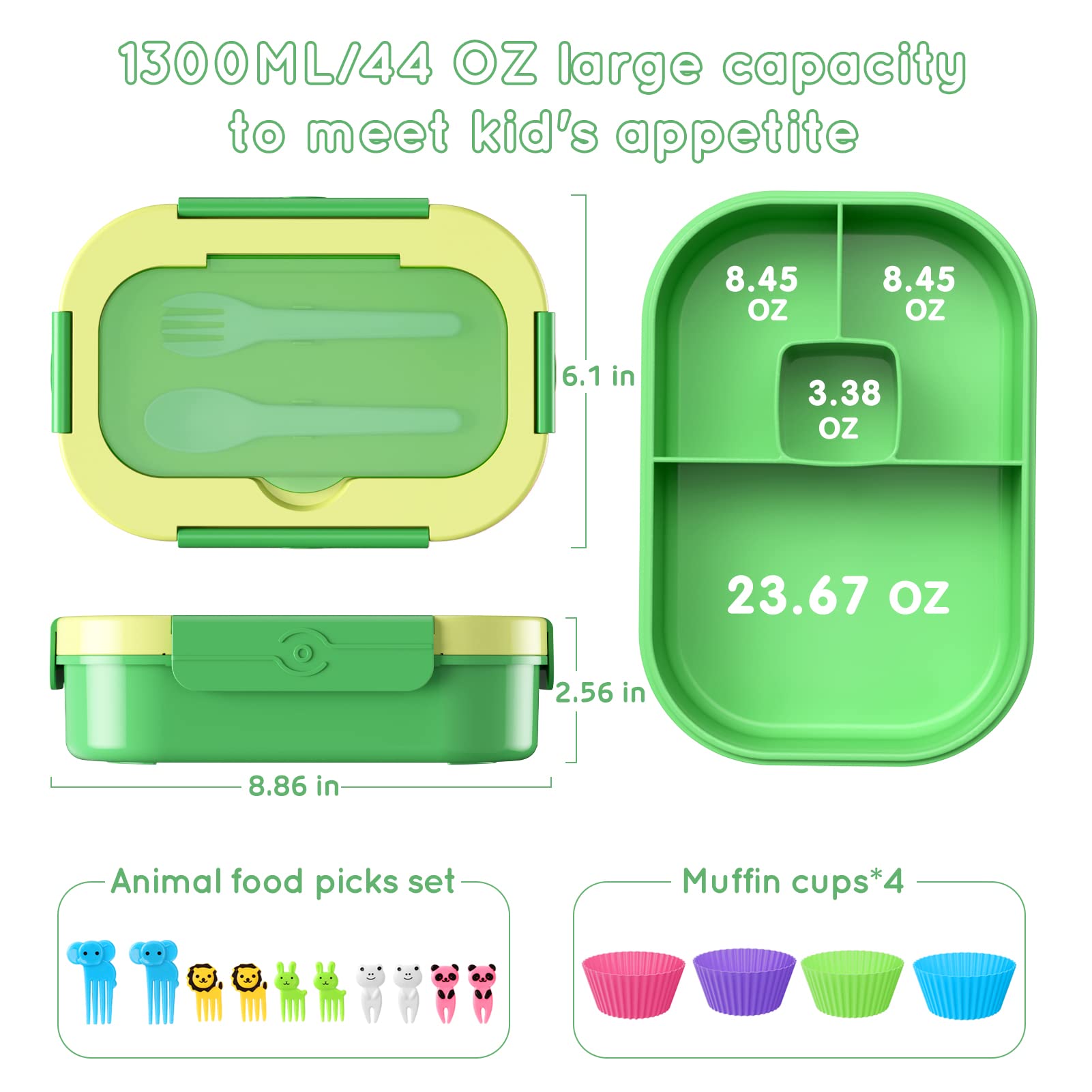 Time4Deals Bento Lunch Box Leakproof 44Oz Kids Lunch Box Containers With 4 Compartment, Bento-Style Lunch Bento Box With Cutlery