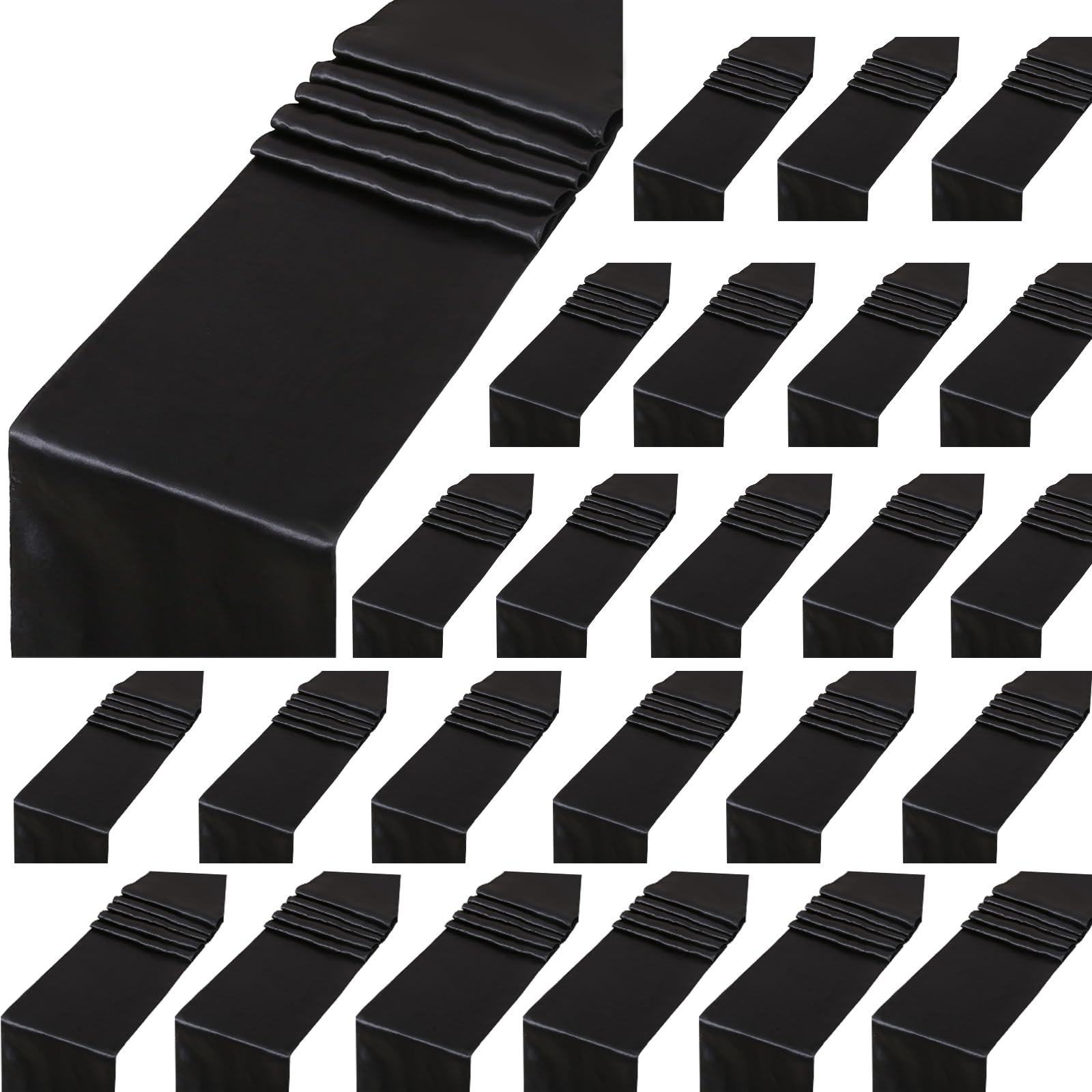 24 Pack Black Table Runners 12 X 108 Inches Long Smooth Satin Silk Black Table Runner For New Year Party Black Halloween Wedding