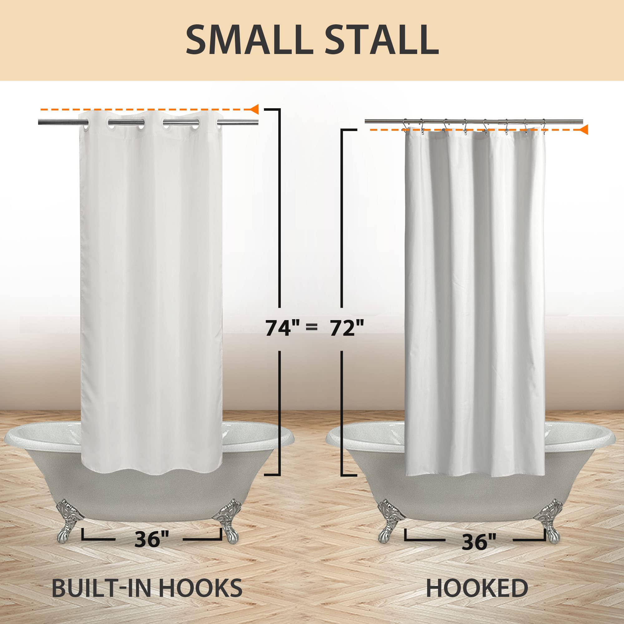 River Dream No Hook Stall Shower Curtain Or Liner 36 '' Wide - Soft Microfiber Small Shower Curtain With Magnets For Narrow Stal