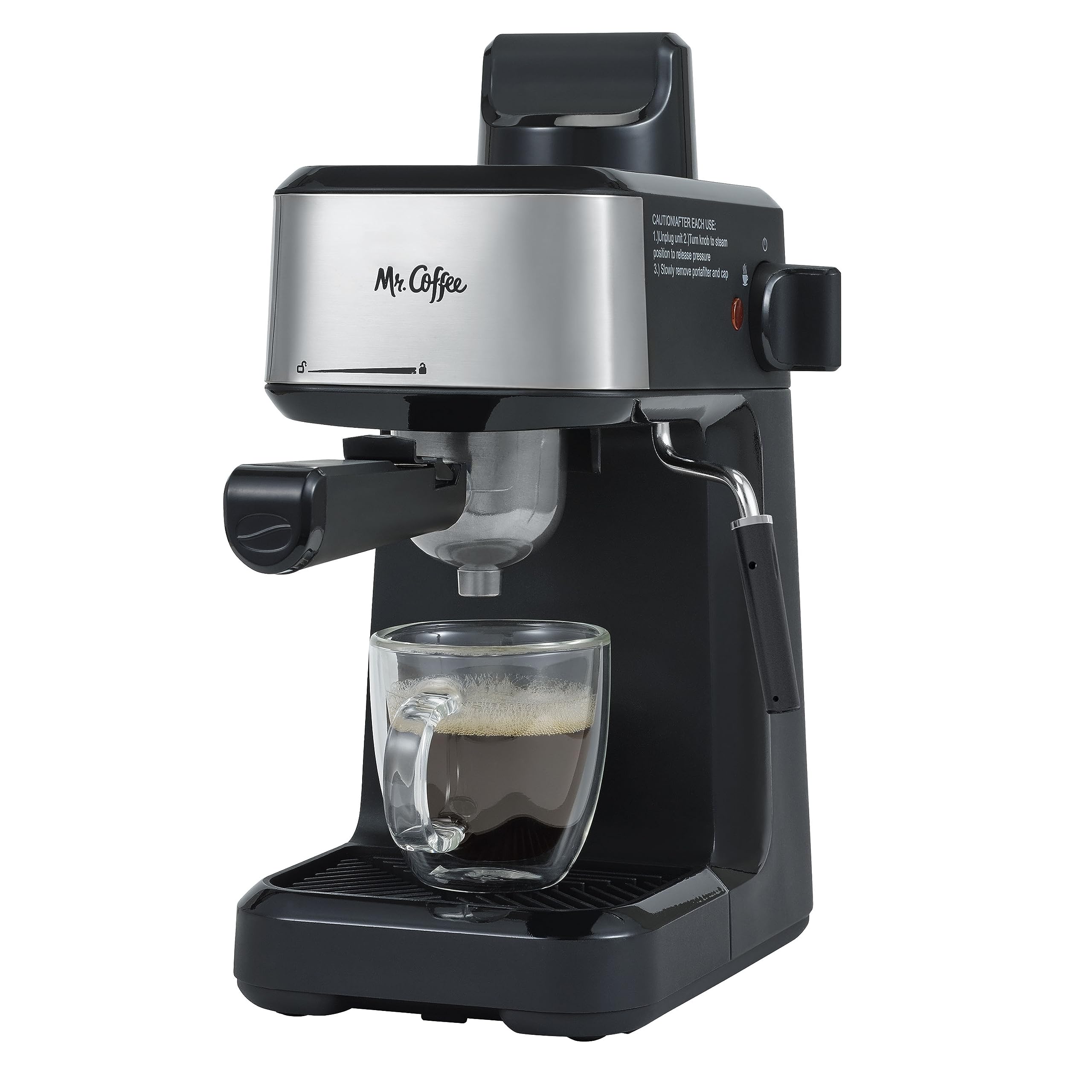Mr. Coffee 4Shot Steam Espresso, Cappuccino, and Latte Maker with Stainless Steel Frothing Pitcher