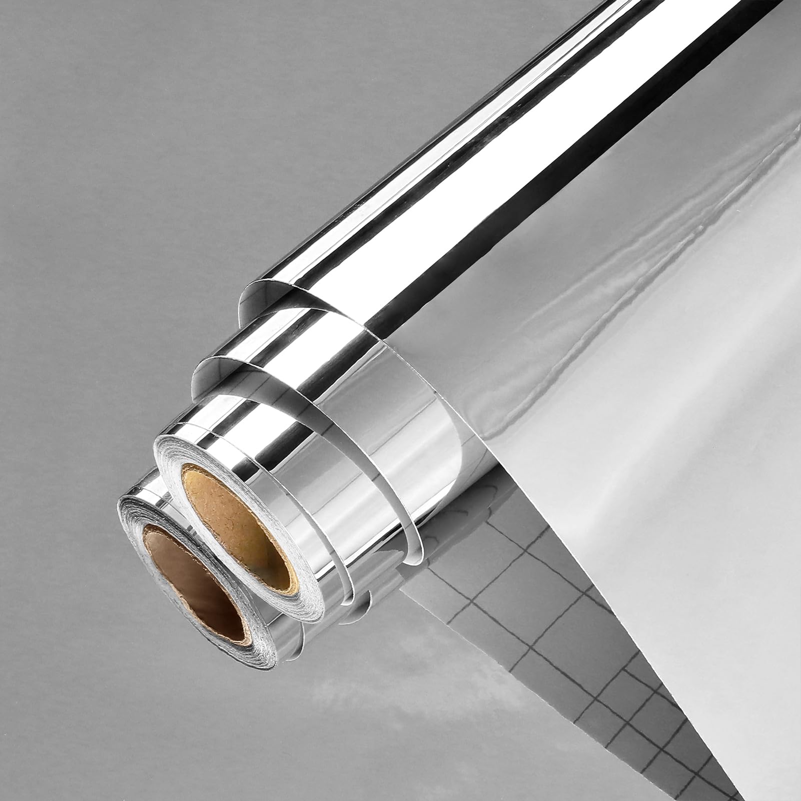 Wallercity 24''X315'' Silver Self-Adhesive Flexible Mirror Stickers Peel And Stick Mirror Wall Stickers Vinyl Waterproof Mirror