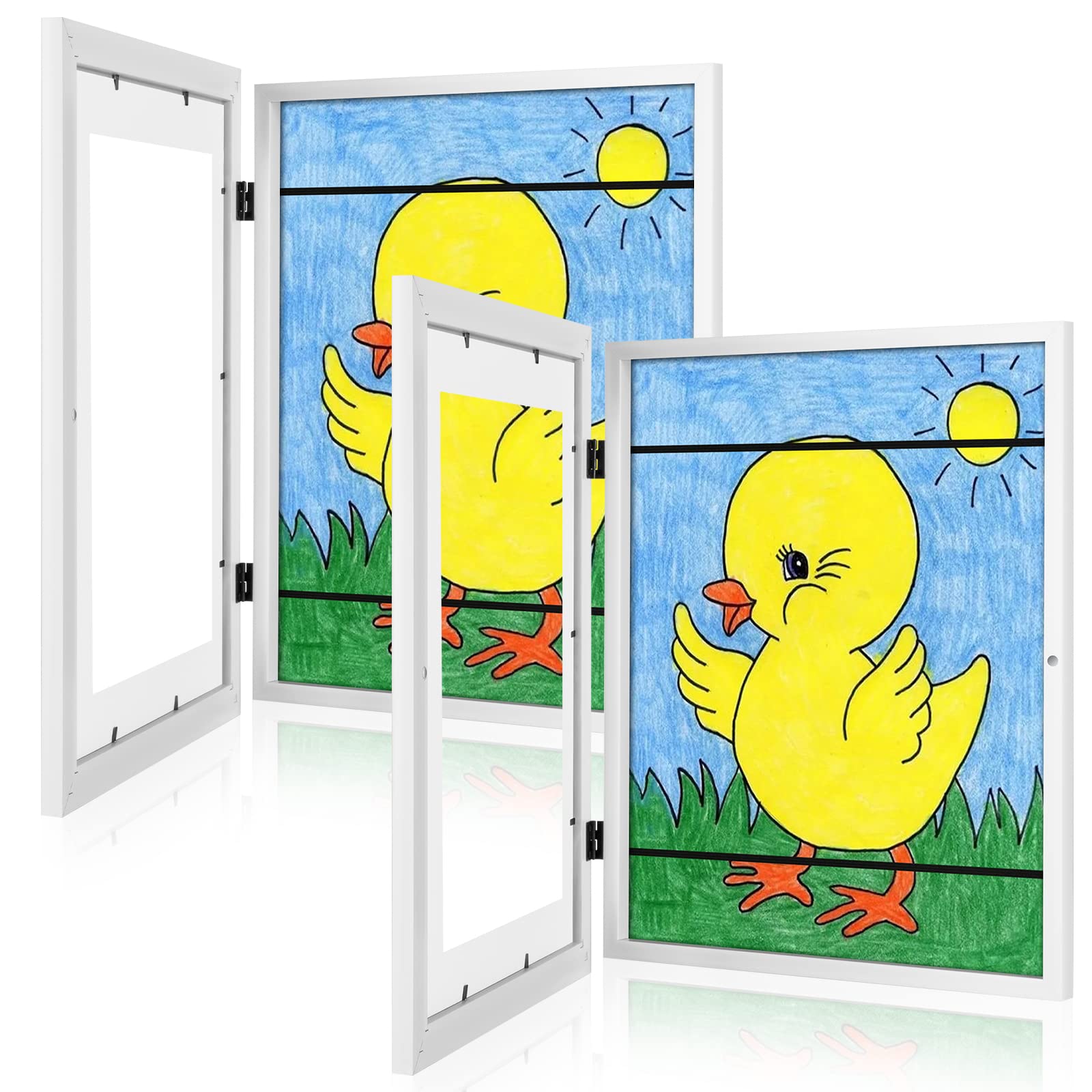 [2-Pack] Kids Art Frames, 10x12.5 Front Opening Kids Artwork Frames Changeable, White Artwork Display Storage Frame for Wall, Ho