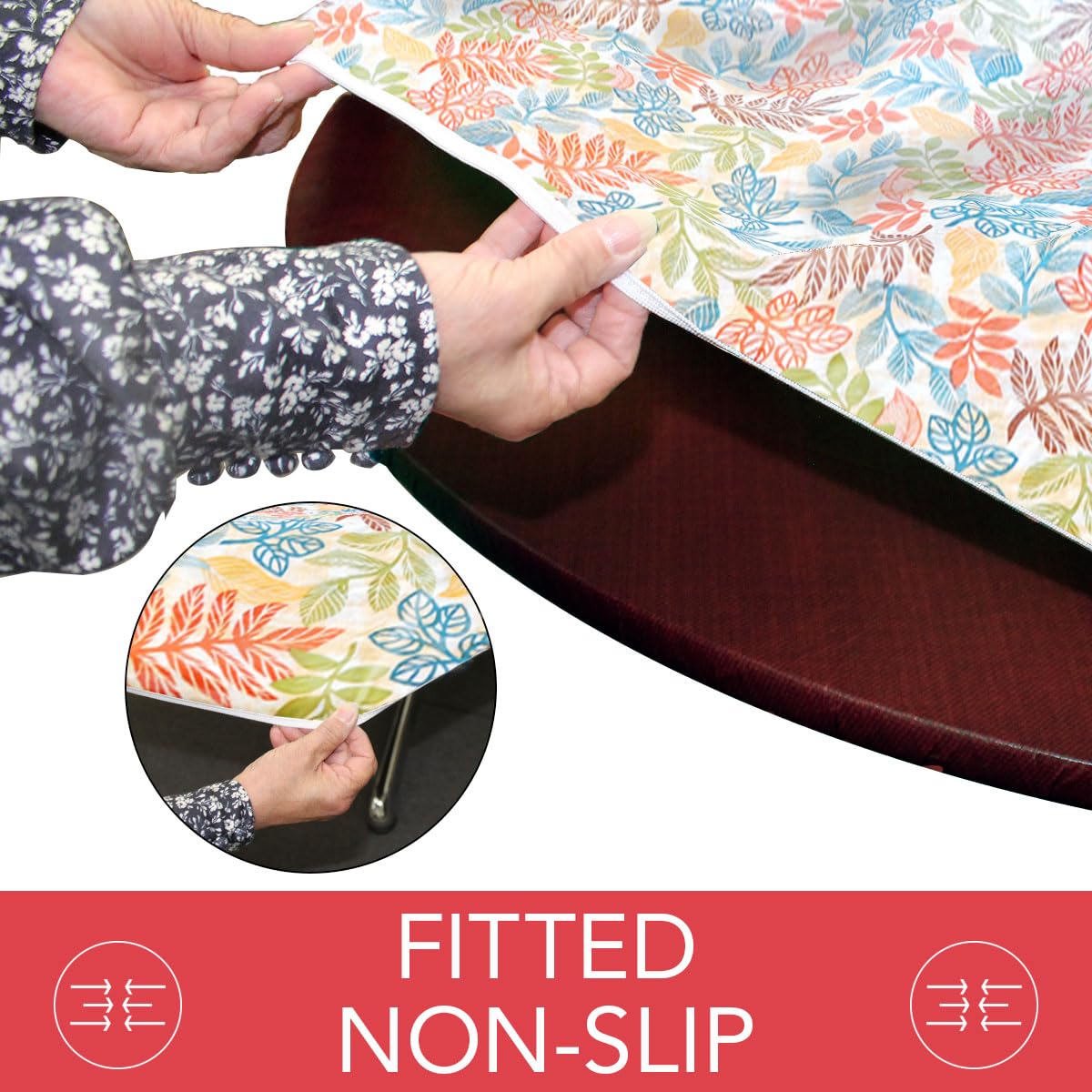 Covers For The Home Deluxe Elastic Edged Flannel Backed Vinyl Fitted Table Cover - Botanical Pattern -Extra Large Round Oblong O