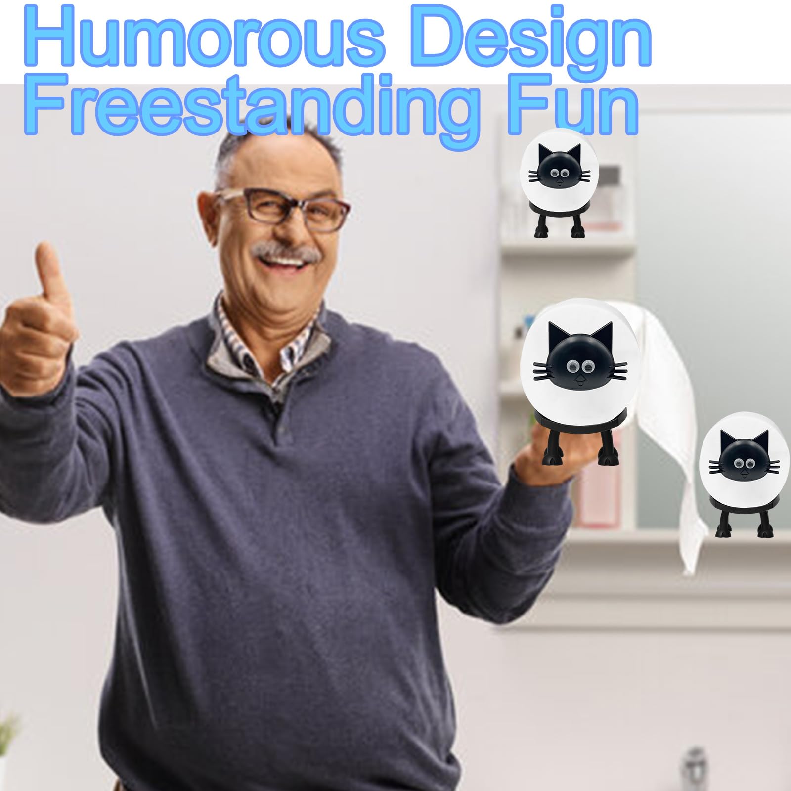 Cat Toilet Paper Holder, Black Self Standing Bathroom Set, Funny Bathroom Office Decor, Perfect Bathroom Accessories Paper Towel