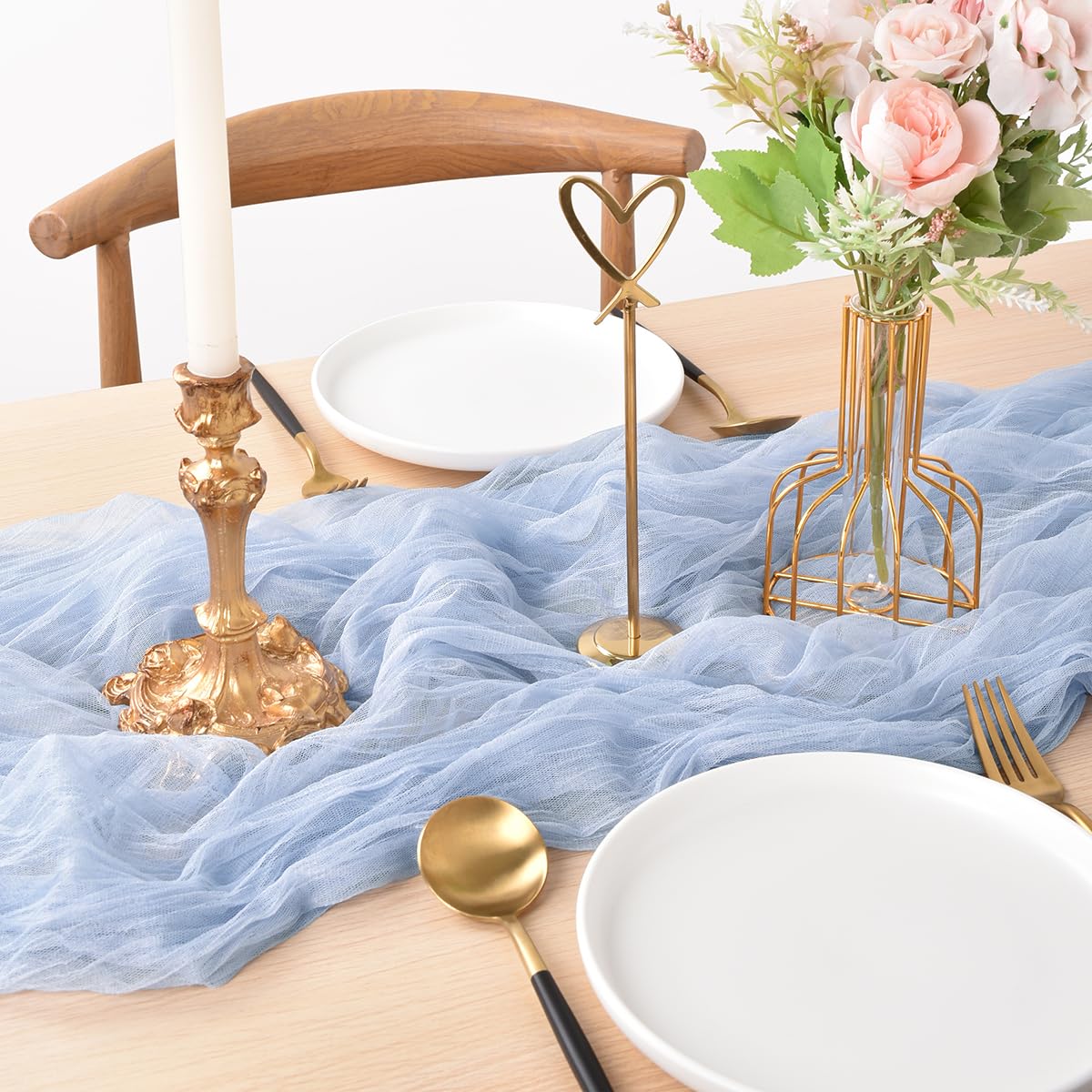 Joanlody Blue Cheesecloth Table Runner 10Ft Rustic Gauze Cheese Cloth Table Runner Boho Fall Thanksgiving Table Runner For Weddi