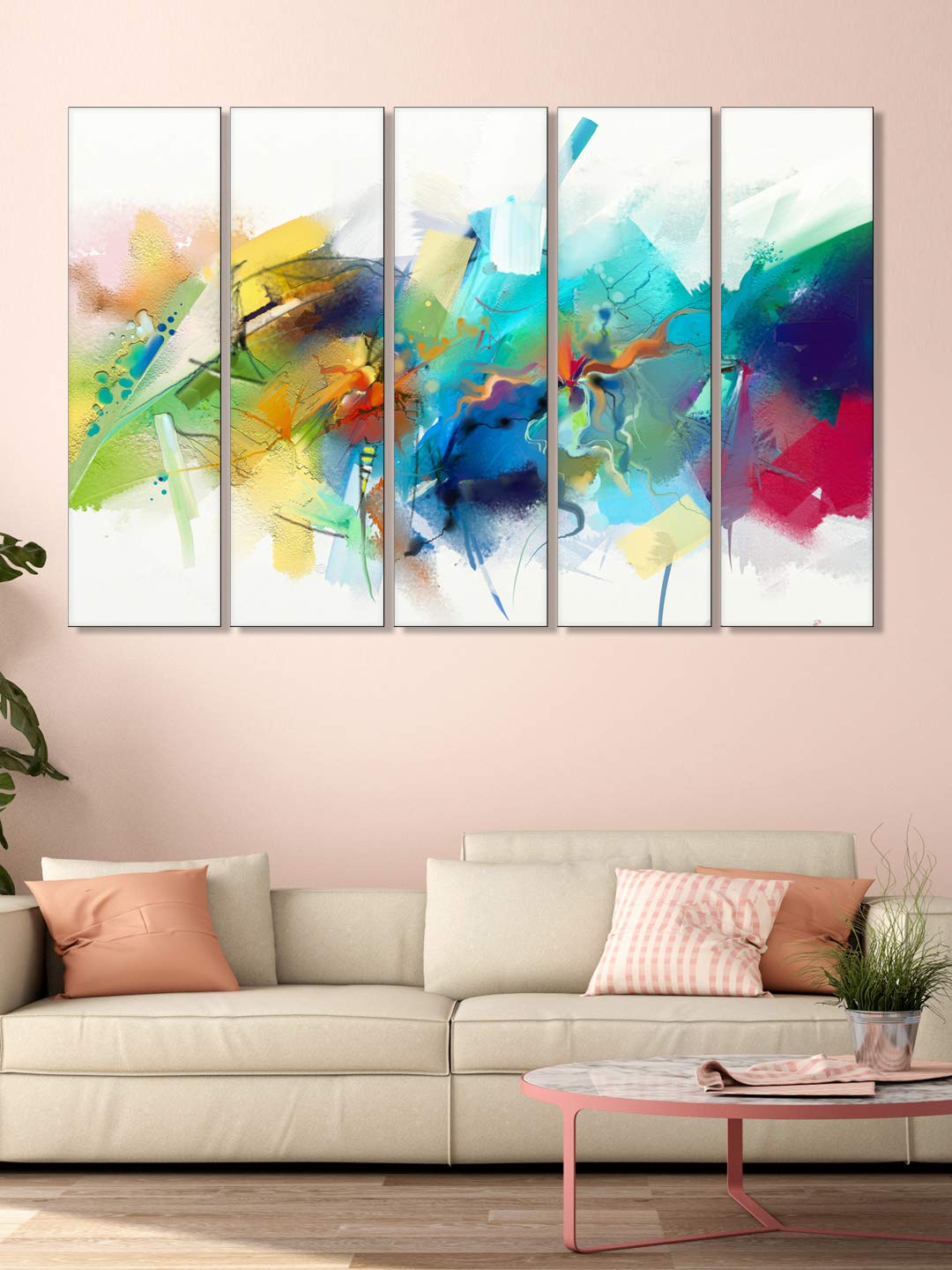 999Store Abstract Mdf Art Panels (Mdf/Vinay_30X51 Inch_Blue) 5Frames0391