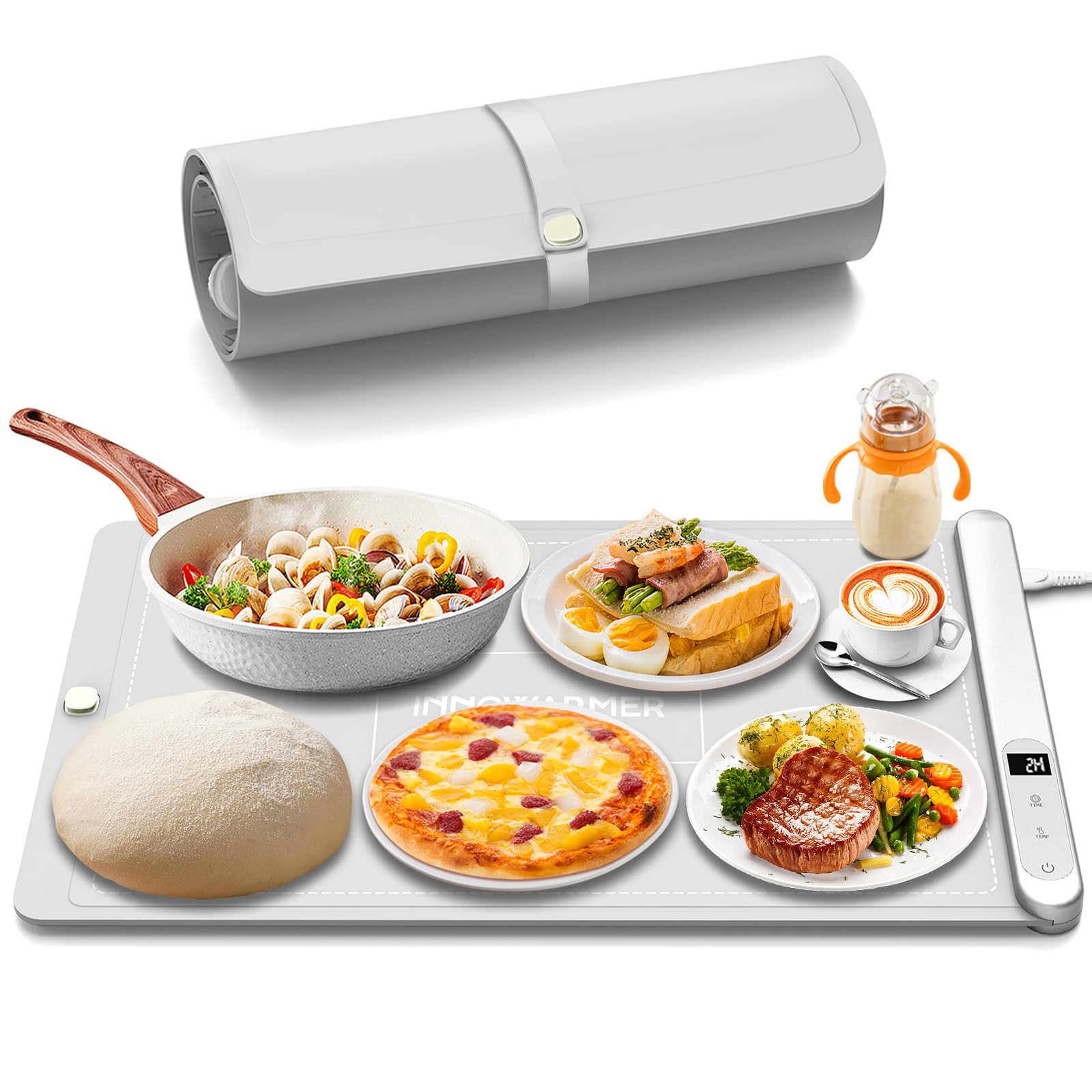 INNOWARMER Food Warming Mat - Ugrade Graphene Full Surface Heating, 500W Fast Heating, Adjustable Temperature, Food Grade Silico