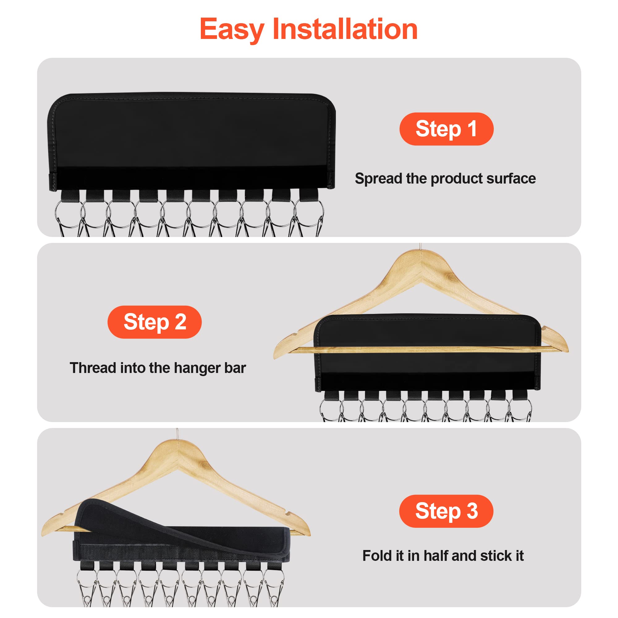 Binboov Hat Organizer Holder - 4PC Black Stainless Steel Clips for Baseball Caps & Accessories, Fits All Hangers