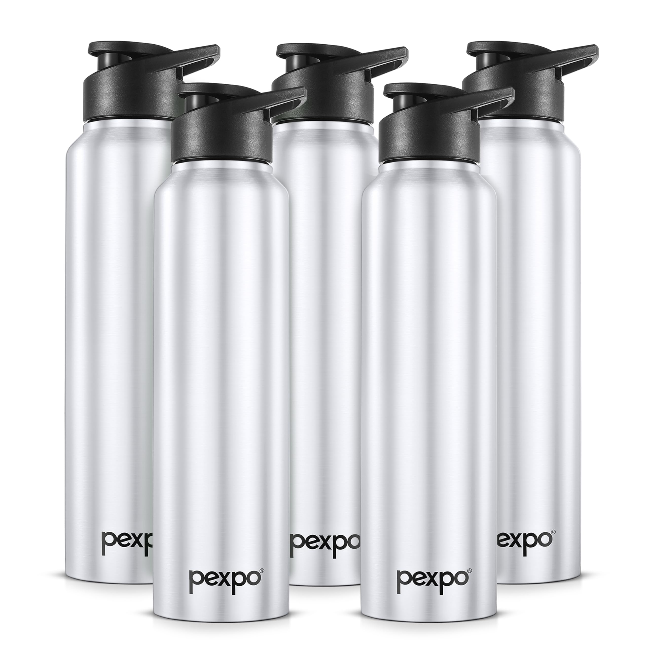 Pexpo Chromo Stainless Steel Sports/Fridge Sipper Water Bottle 1 Litre, Silver Pack Of 5 | Eco Friendly | Bpa Free | Water Bottl