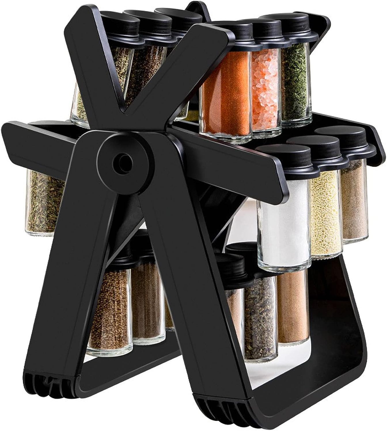 Santorini Multipurpose Rotating Spice Rack 18 Glass Jar Pcs | Big Masala Rack Set | Seasoning Kitchen Storage Organization | Con