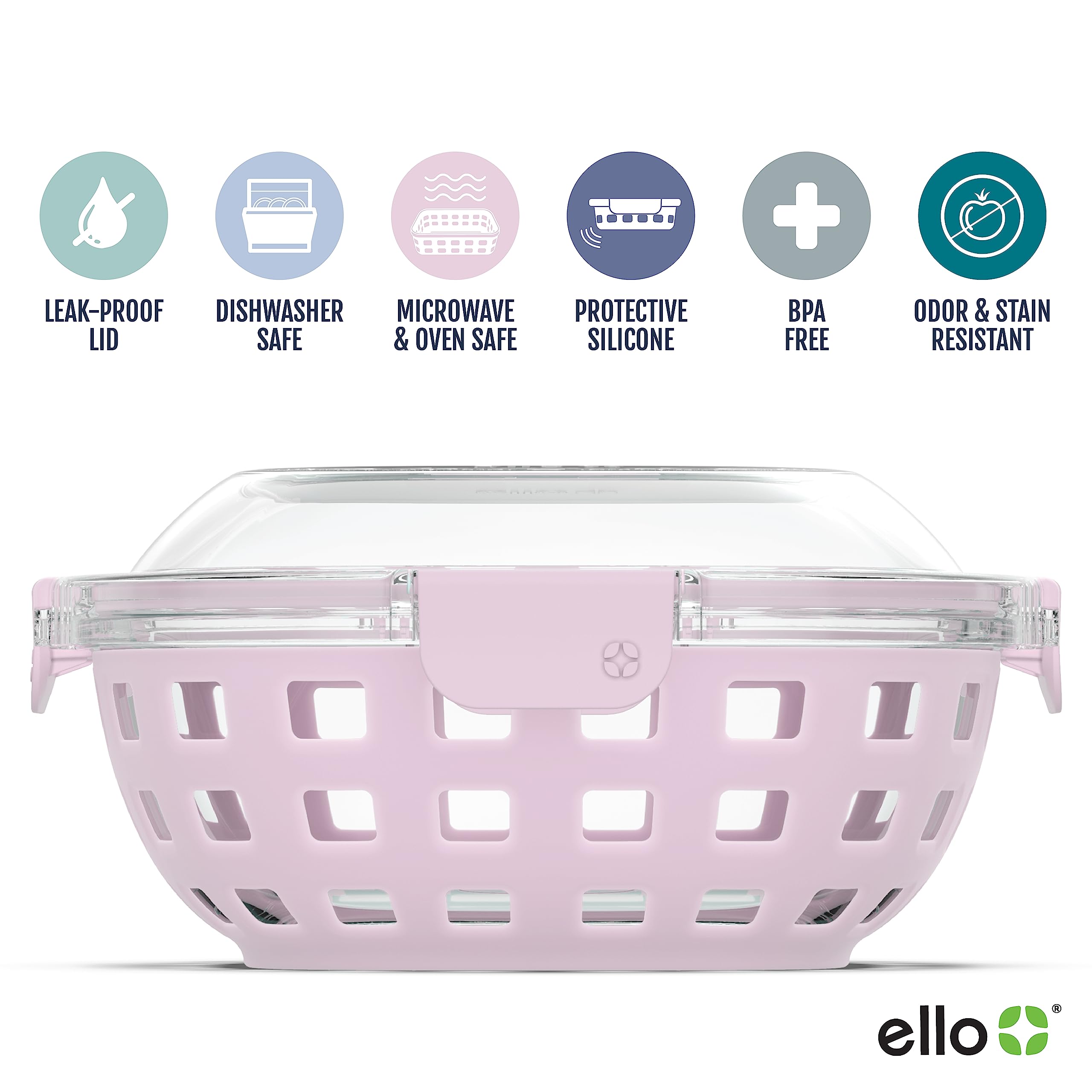 Ello Duraglass Food Storage Glass Lunch Bowl Container - Meal Prep Container With Silicone Sleeve And Airtight Lid, 5 Cup, Cashm