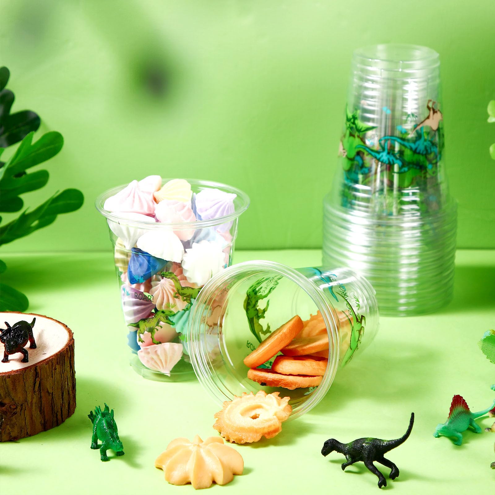 Yaomiao 50 Pieces Dinosaur Plastic Cups 12 Oz Bulk Dinosaurs Clear Disposable Cups Dino Party Drinking Beverage Cups For Dinosau