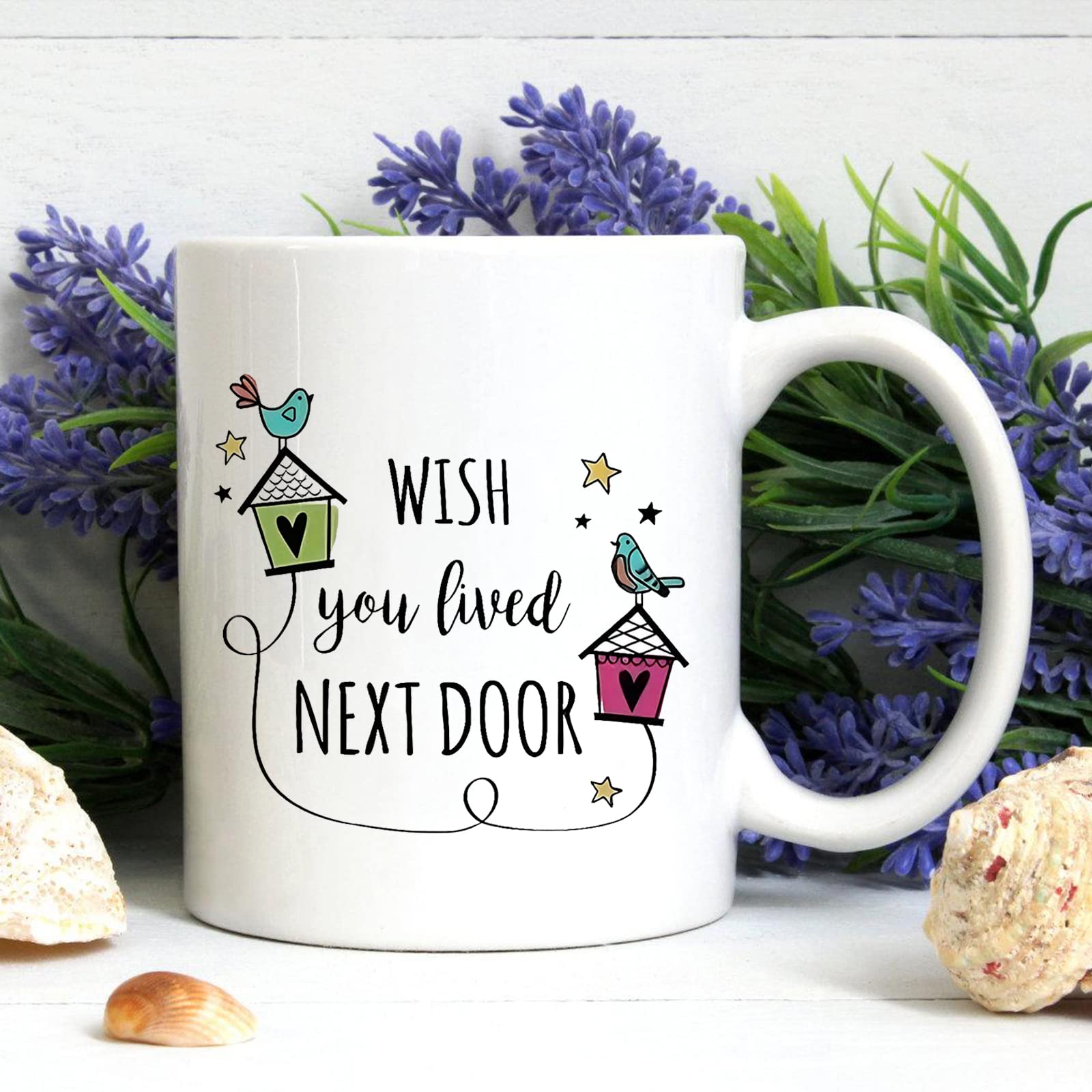 Aurahouse Wish You Lived Next Door Mug, Friendship Gifts for Women, Mothers Day Gifts for Mom Sister Friends, Birthday Gifts for