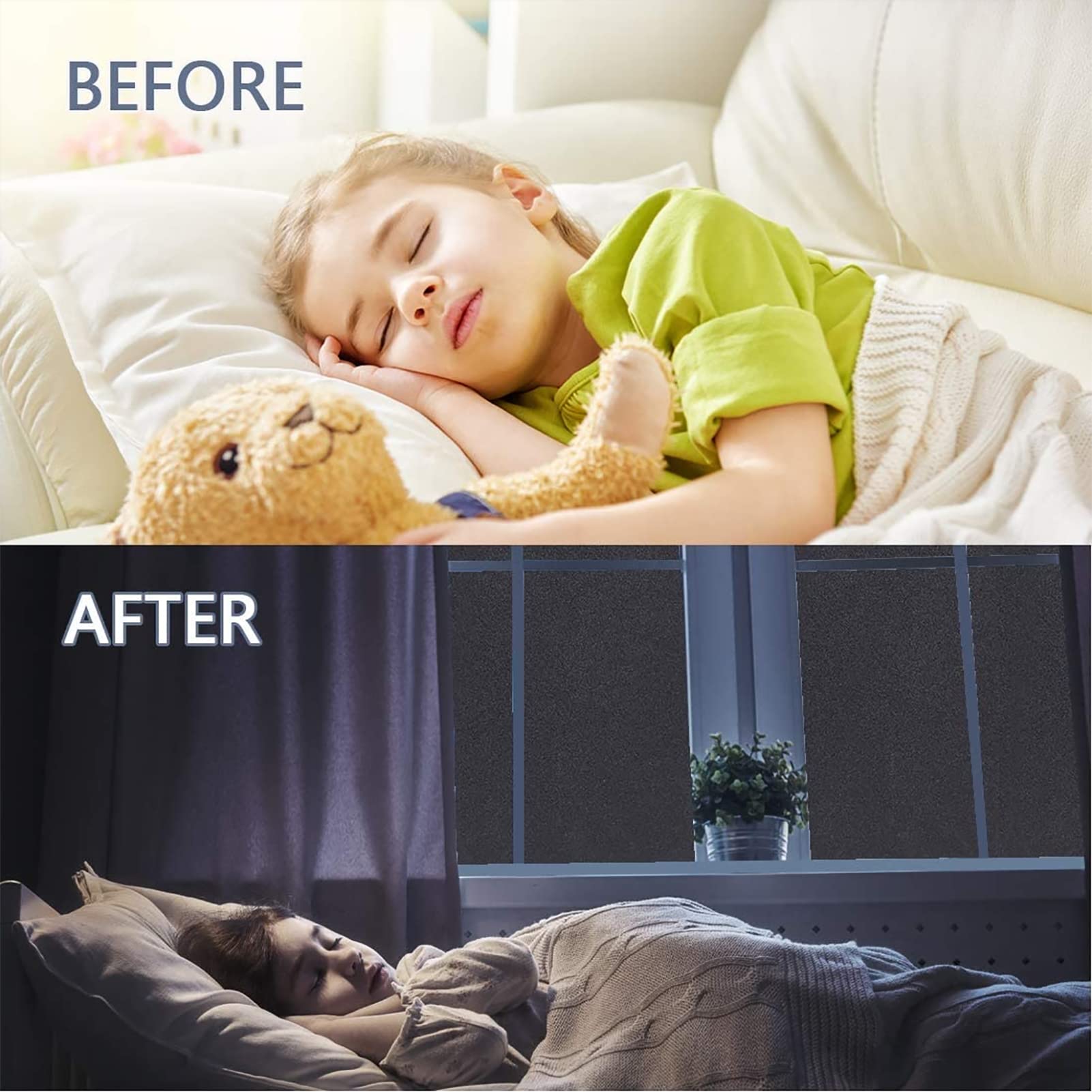 Total Blackout Window Privacy Film Day and Night 100% Light Blocking Static cling Room Darkening Window Tint Black Door Stickers for Home Office  No glue Anti-UV (Frosted-Black  175 Inch x 78 Feet)