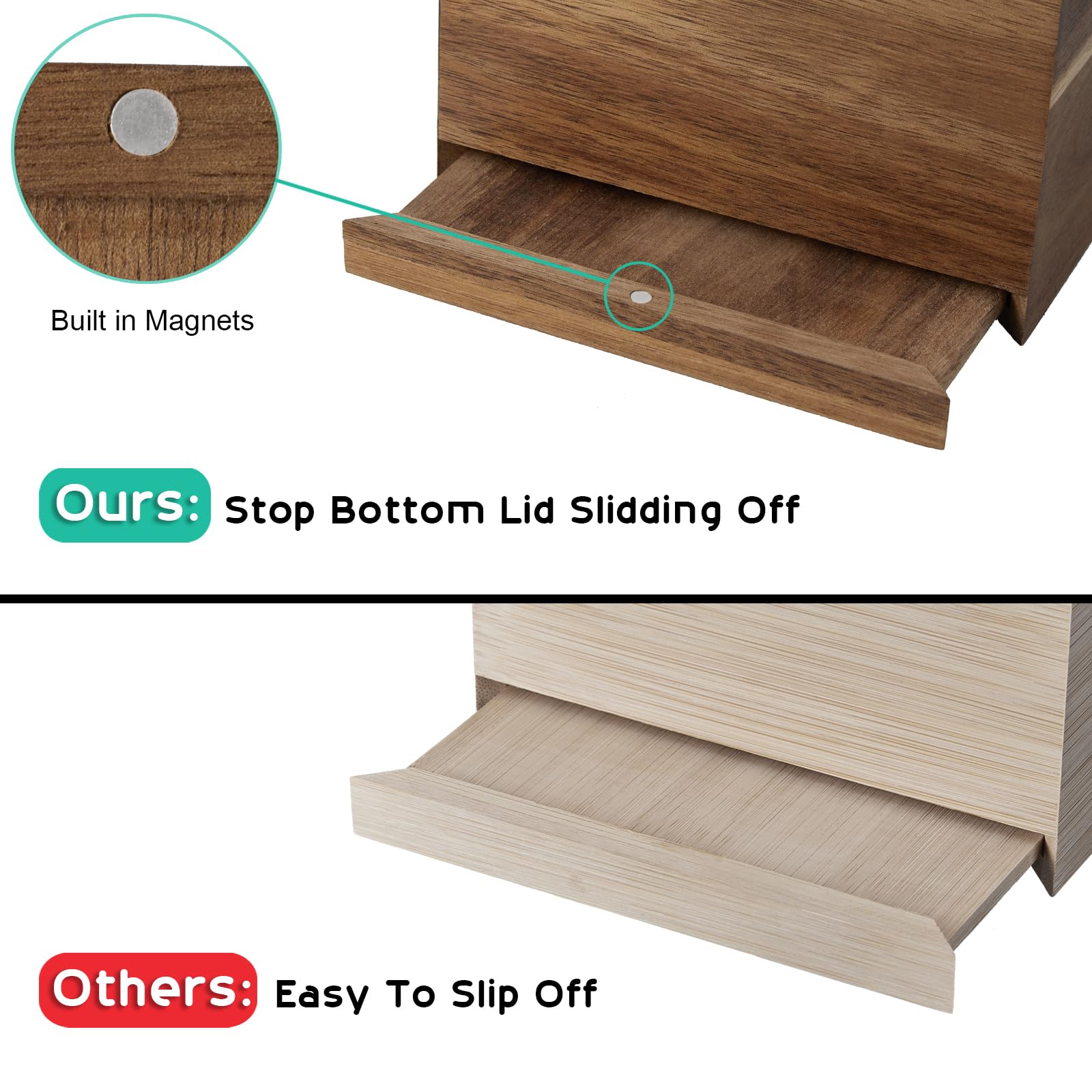 Alelion Tissue Box Cover Square - Acacia Wood Tissue Box Holder For Tabletop Night Stands Bathroom Office - Decorative Facial Cu