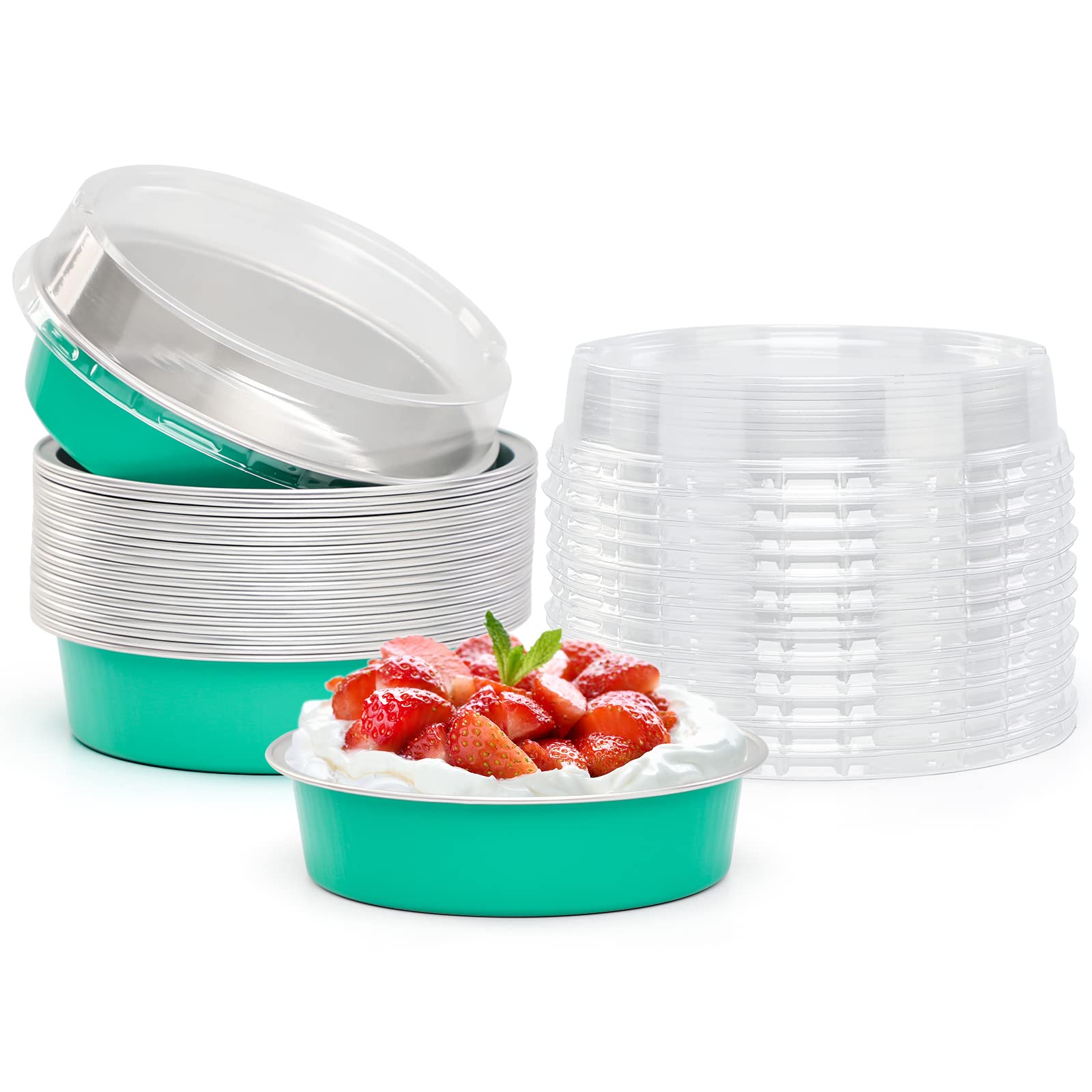 Beasea 8 Oz Mini Pie Pans Tart Pans Tin Baking Tins With Lids, 4 Inch 20 Pack Elegant Blue Disposable Pie Pans For Cake Tart Qui