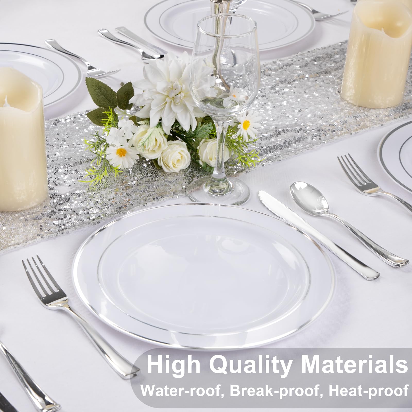 Wellife Silver Plastic Dinner Plates 72 Pieces, 10.25'' Silver Disposable Plates, Premium Hard Plastic Lunch Plates, Ideal For W