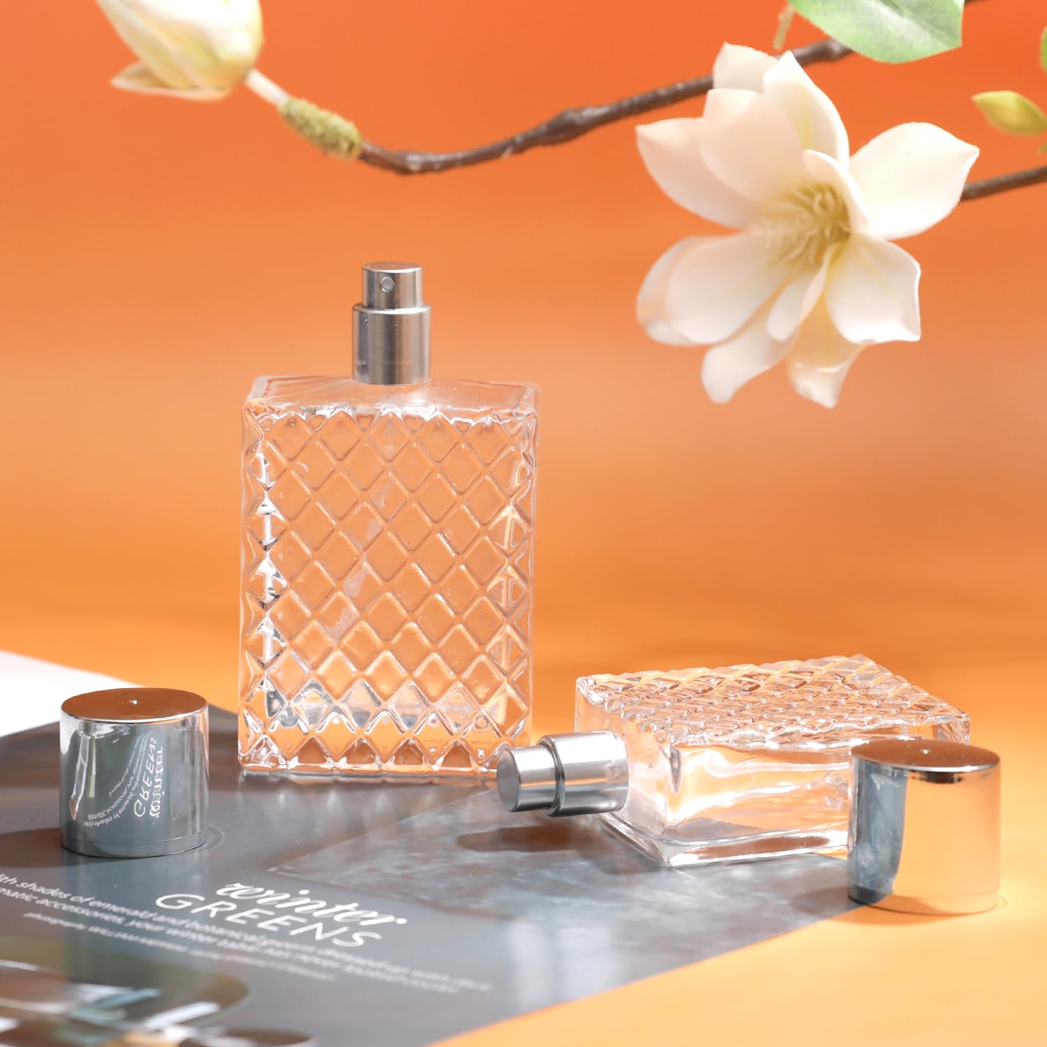 Yerpkefey Vintage Glass Spray Bottle - Refillable Perfume Atomizer, Empty Perfume Bottles With 3 Dispensers (100Ml/3.4 Oz)