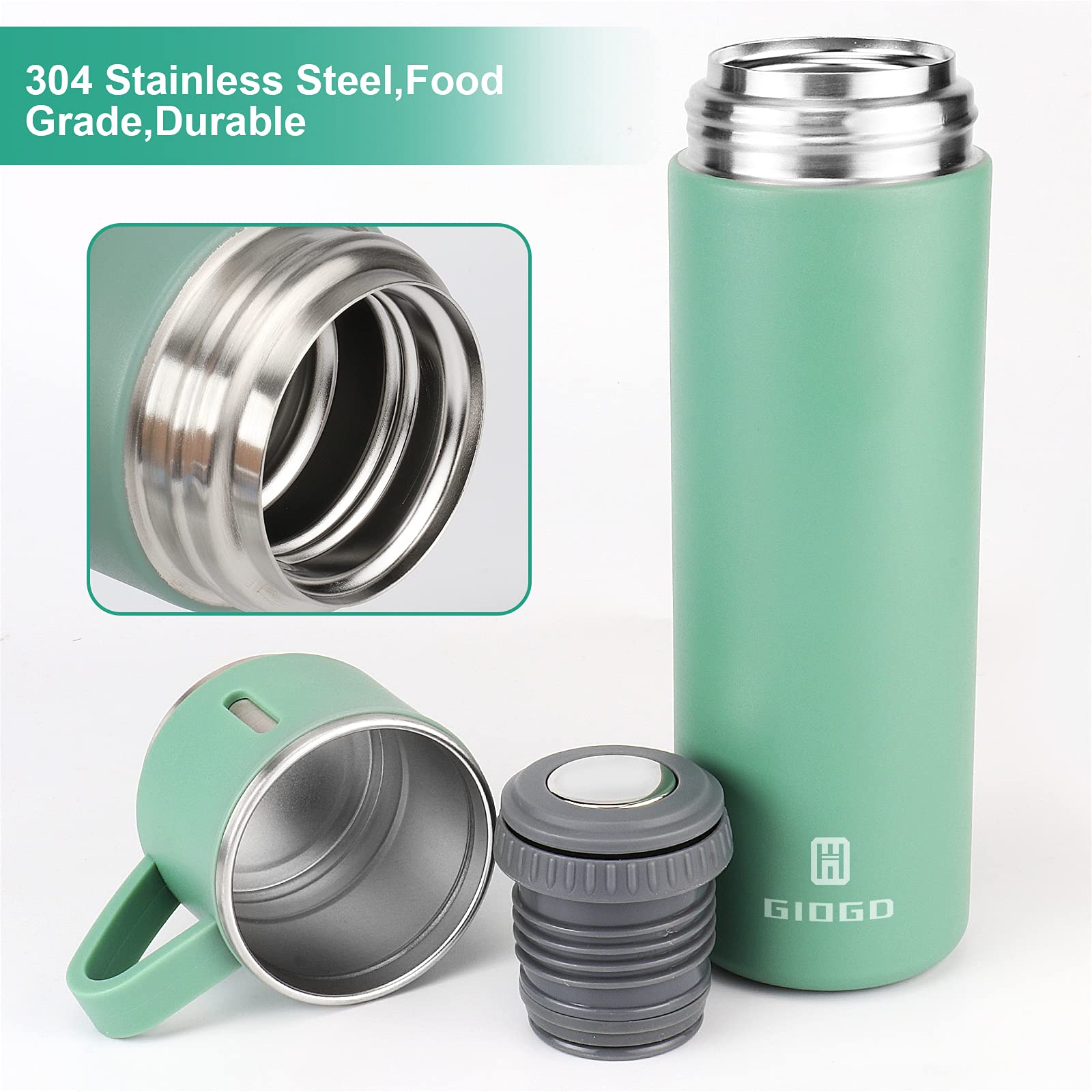 Stainless Steel Thermo 500Ml/16.9Oz Vacuum Insulated Bottle With Cup For Coffee Hot Drink And Cold Drink Water Flask.(Green,Sing