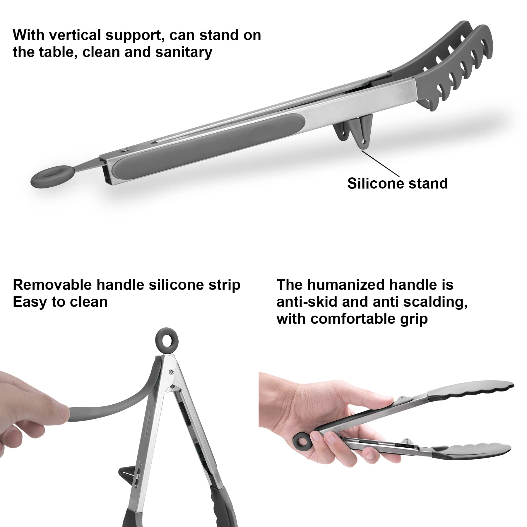 4in1 Stainless Steel Kitchen Food Tongs Set for Cooking with BPA Free Silicone Tips  Toaster Steak Pie Pizza Pasta Spaghetti Noodles Salad Fruit Vegetable Grill BBQ Buffet Clamp Serving Tools Gadgets