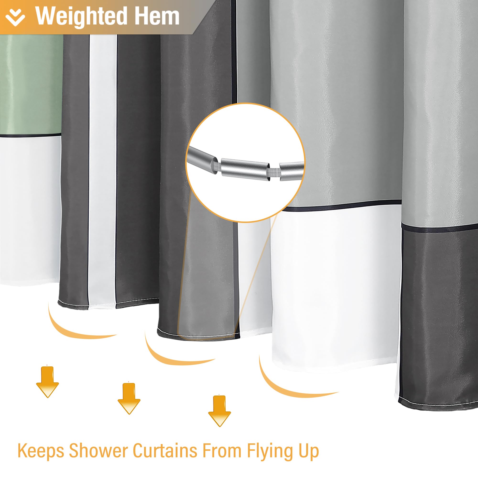 Bttn Sage Green Fabric Shower Curtain, Modern Geometric Neutral Cloth Shower Curtain Set With Hook, Weighted Hem, White Black Gr