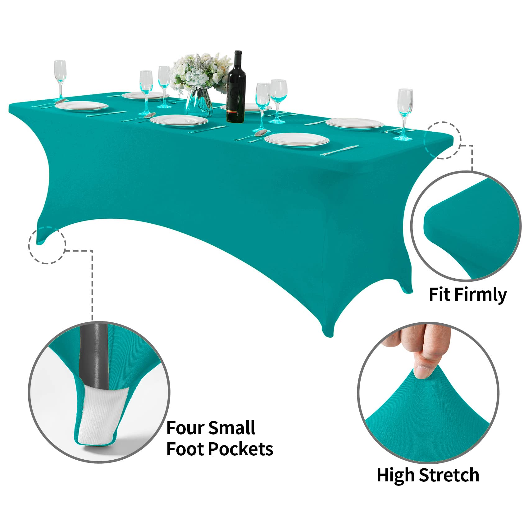 Hezuzo 2Pack Spandex Table Cover For 8Ft Table Universal Fitted Stretch Tablecloth For Party, Banquet, Wedding And Events-Turquo