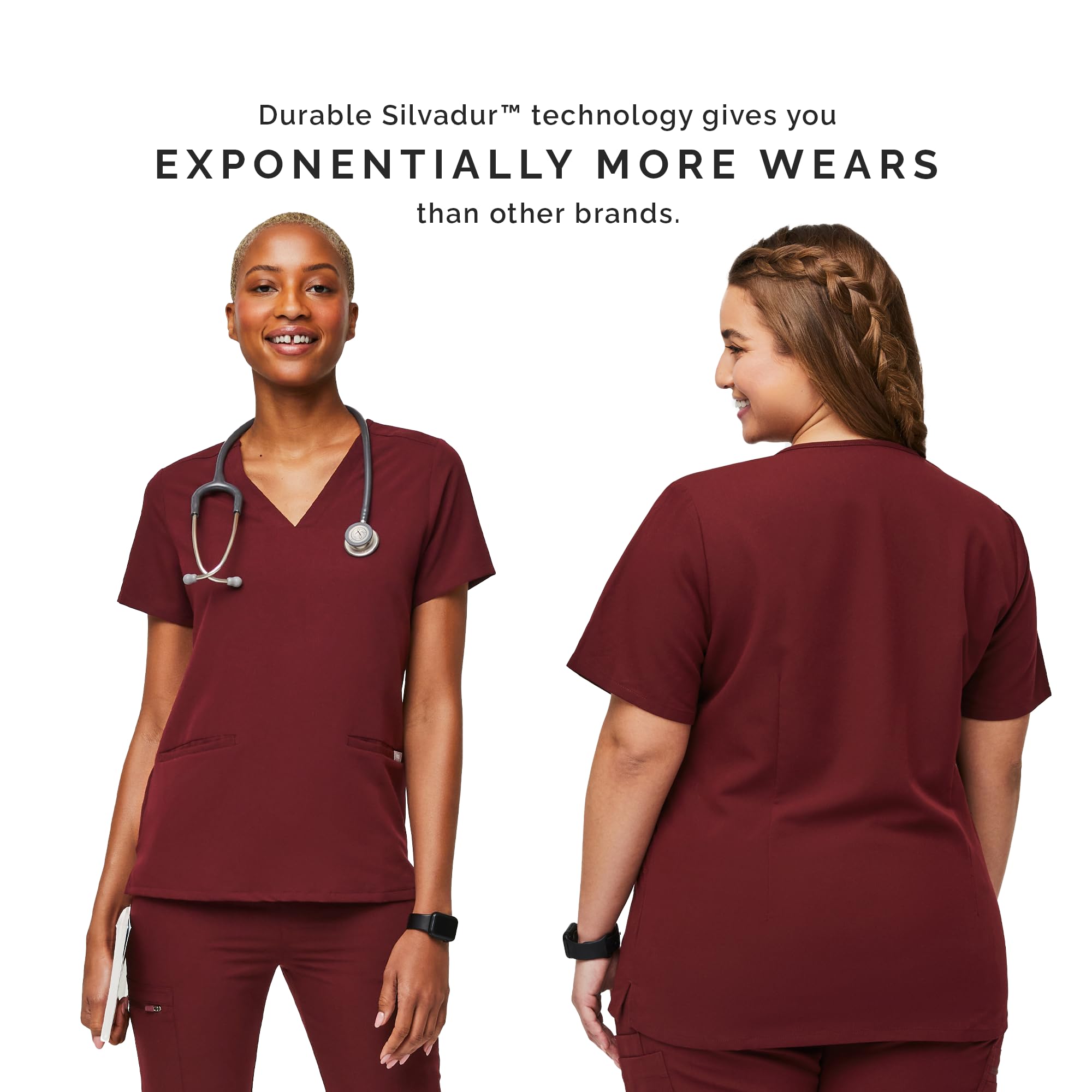 Figs Casma Three-Pocket Scrub Top For Women - Burgundy, Xxs
