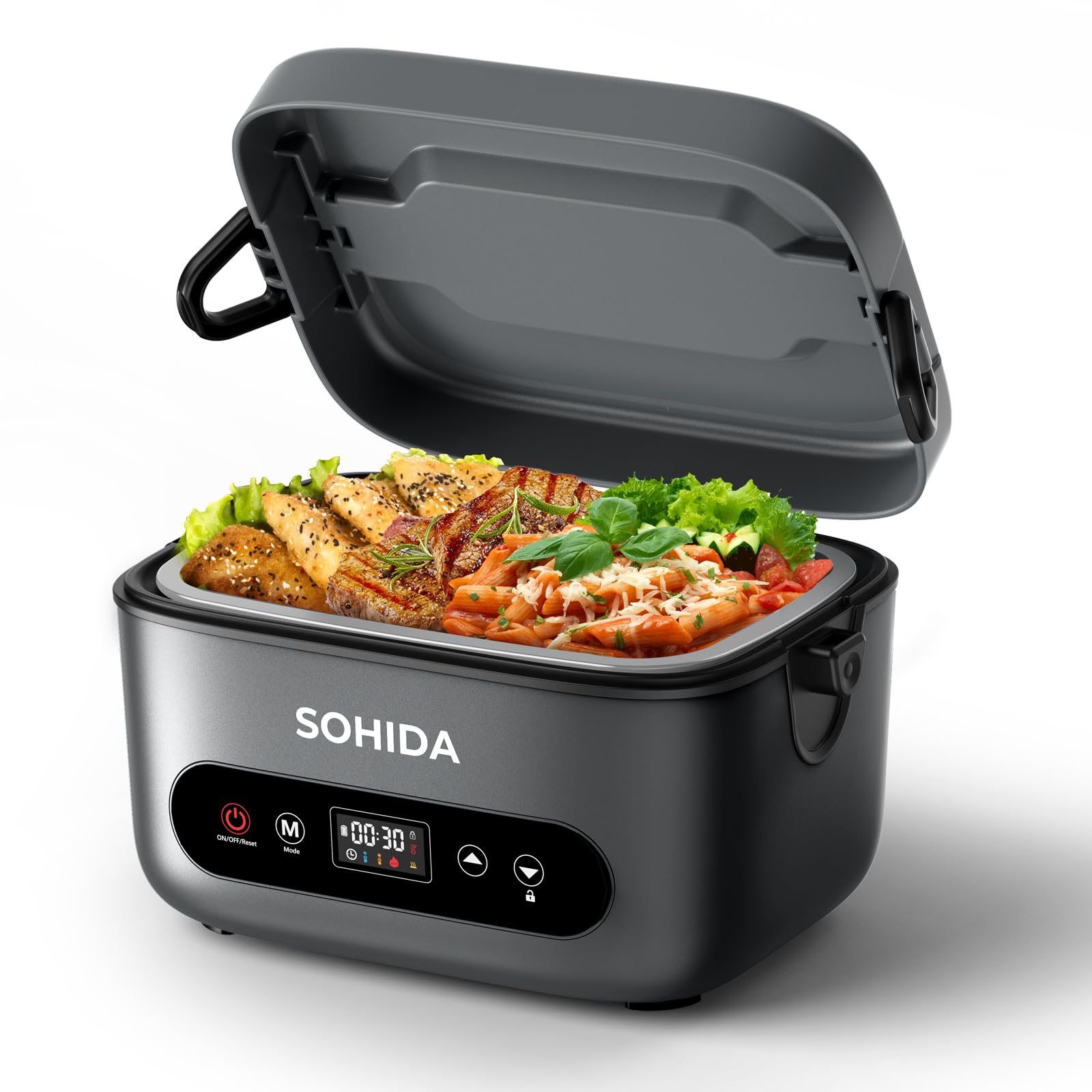 SOHIDA 100W Cordless Electric Lunch Box for Adults & Men, Rechargeable Battery Powered Heated Lunch Box, 1.2L Portable Food Warm