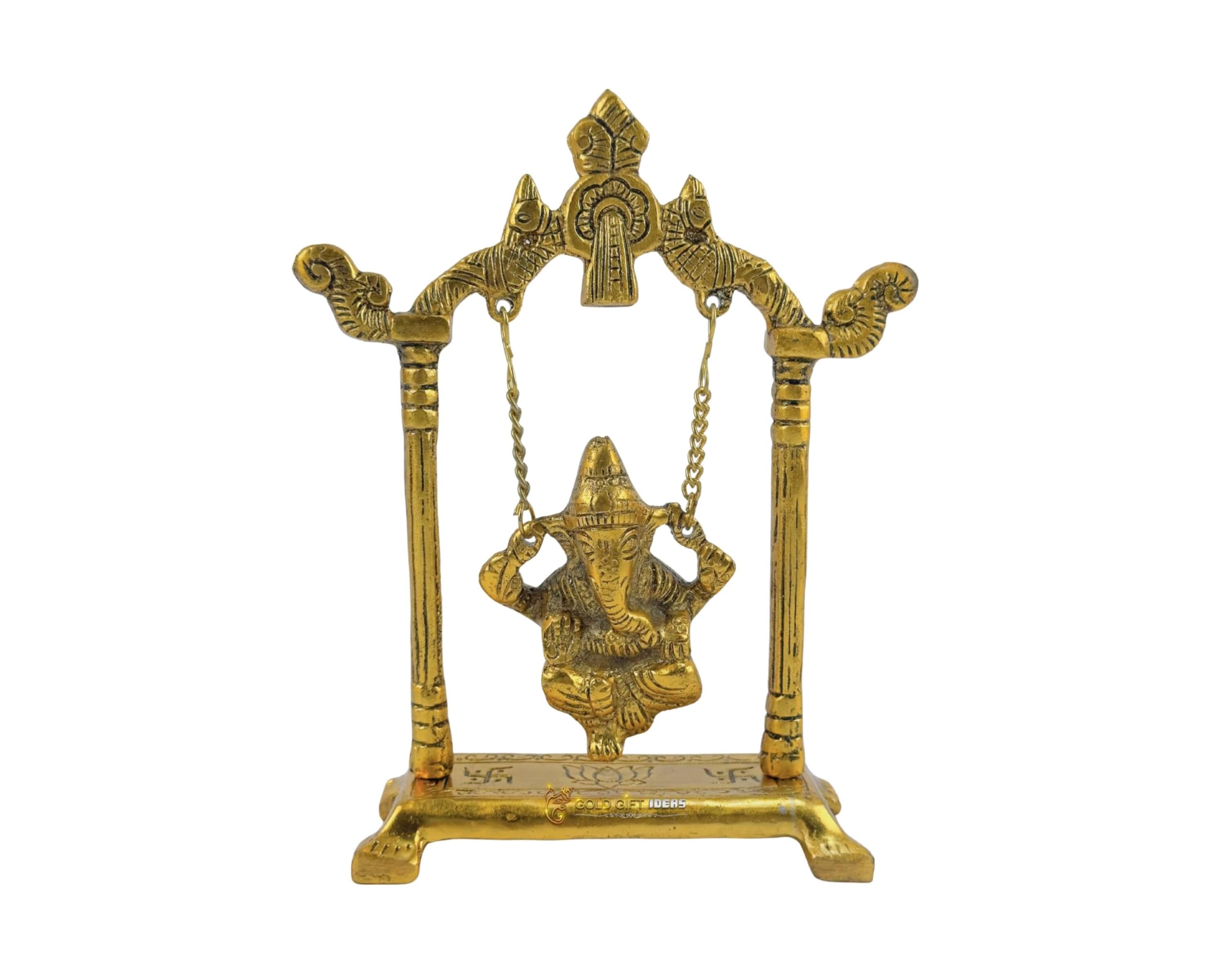 Goldgiftideas Oxidized Gold Plated Swing Jhula With Bal Ganesha Idol For Home Temple, Jhula Ganesh For Pooja, Return Gift For Ba