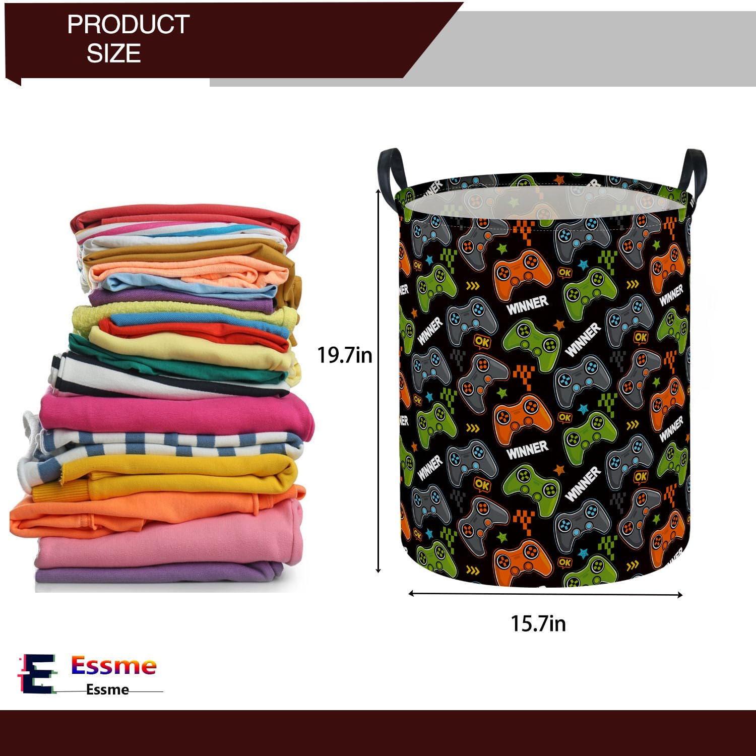 Essme Kids Laundry Basket,Kids Hamper Collapsible Canvas Waterproof Storage Bin Forboys, Game Hamper,Gift Baskets,Toy Bins(Black