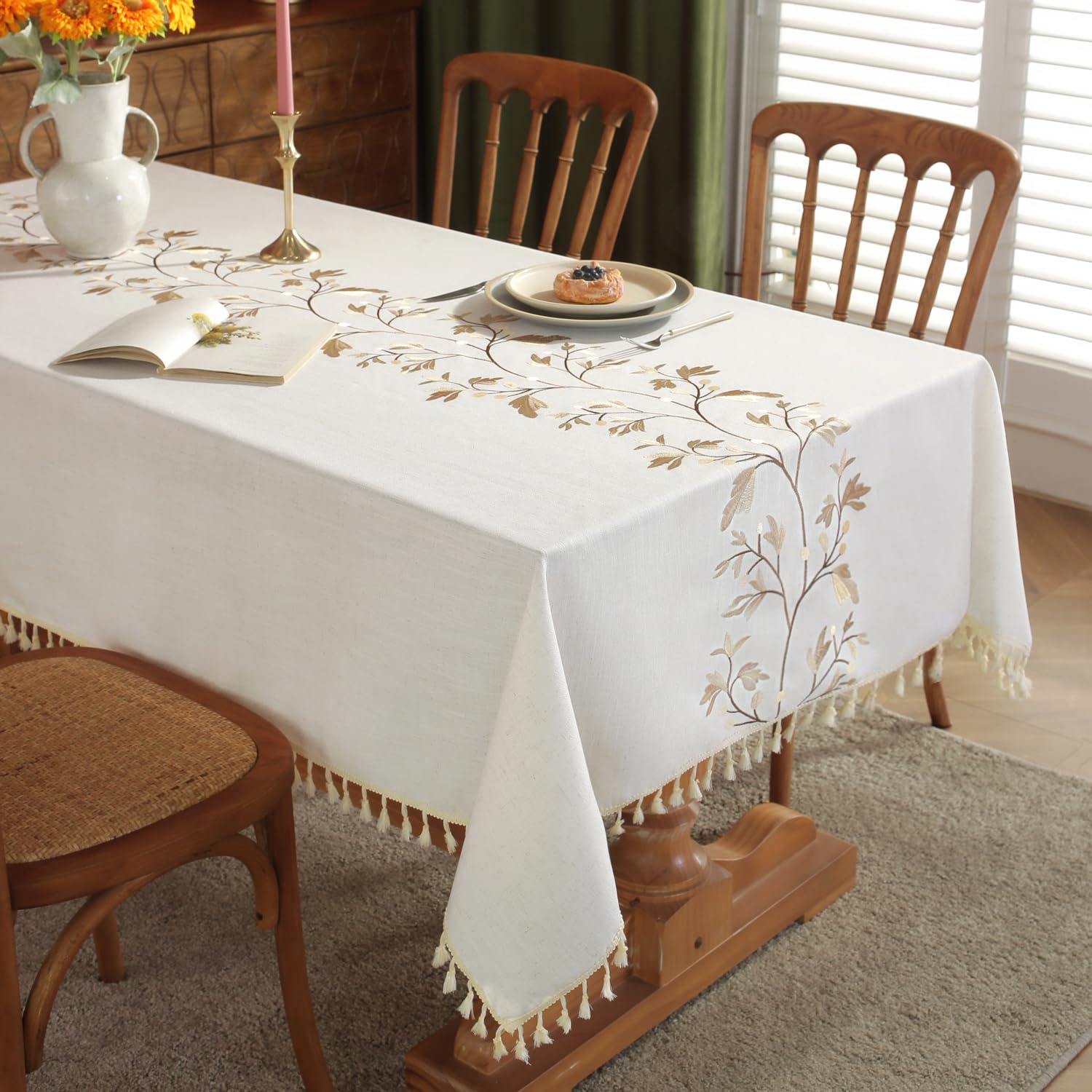 Laolitou Cotton Linen Waterproof Table Cloth For Dining Table Farmhouse Kitchen Rectangle Tablecloth Coffee Wrinkle Free Table C
